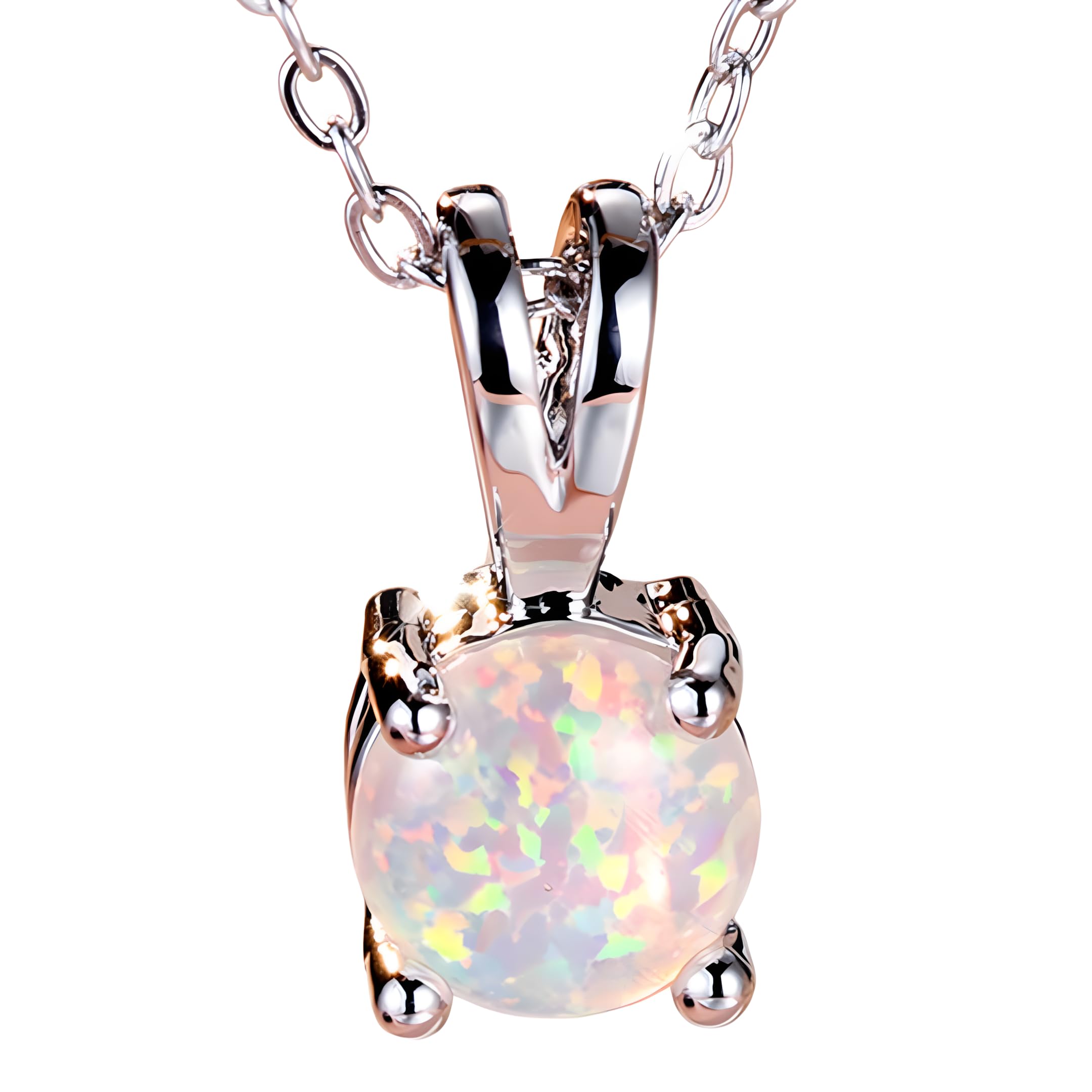 Collier opale ovale pour femme avec pendentif en pierre blanche et chaîne argent - 5