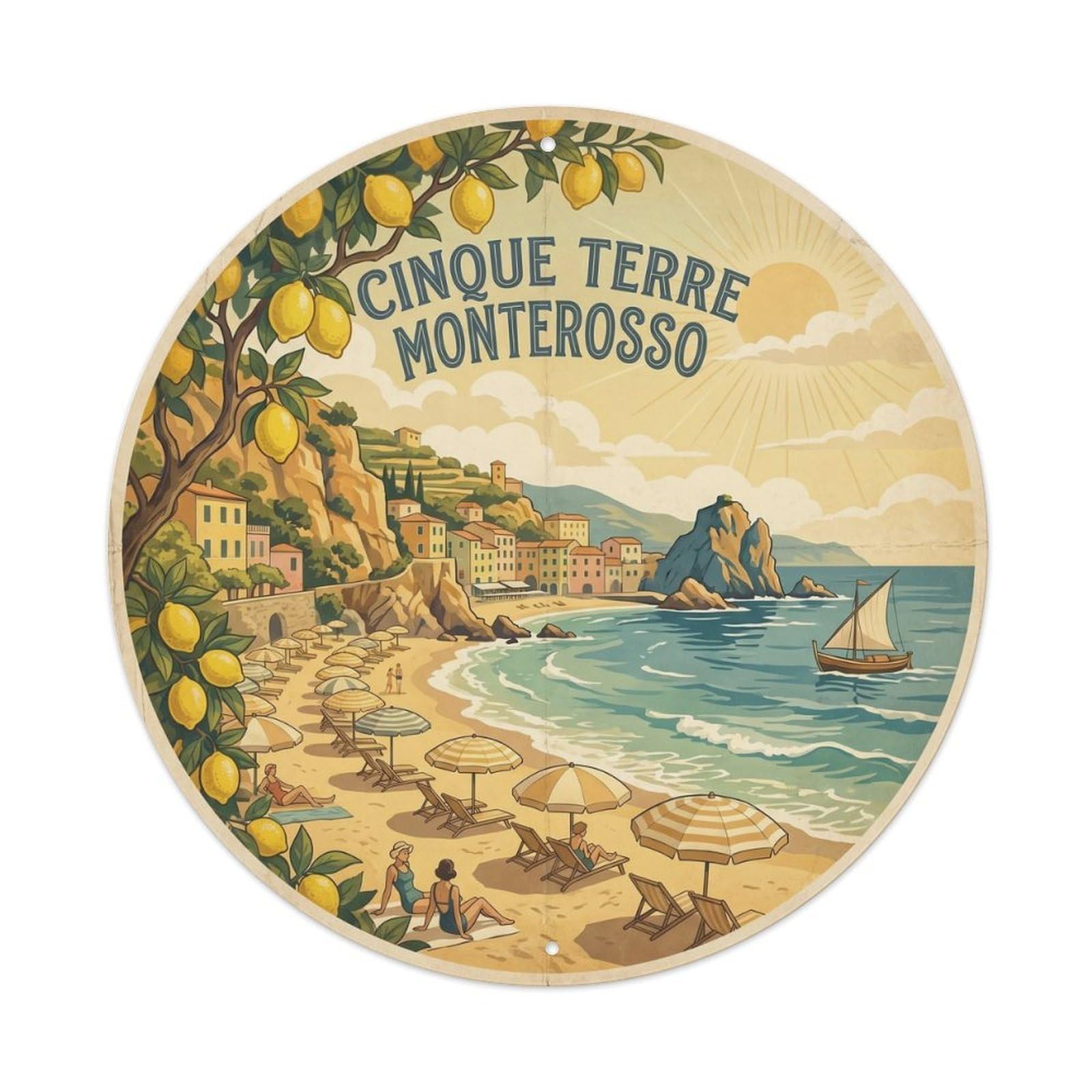 Retro Cinque Terre Italy Monterosso Food Culture Travel Metal Tin Sign