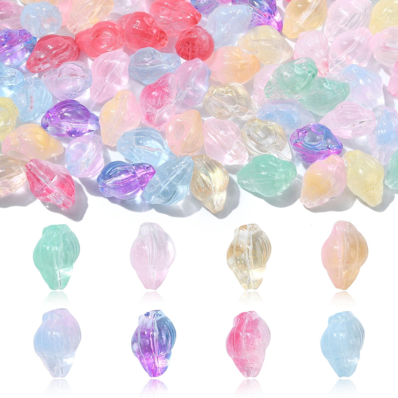 Stiesy 100 Pcs Transparent Glass Conch Beads Crystal Glass Beads Spacer DIY Jewellry Beads Bulk for DIY Bracelet Necklace Earring Keychain Jewellry Making