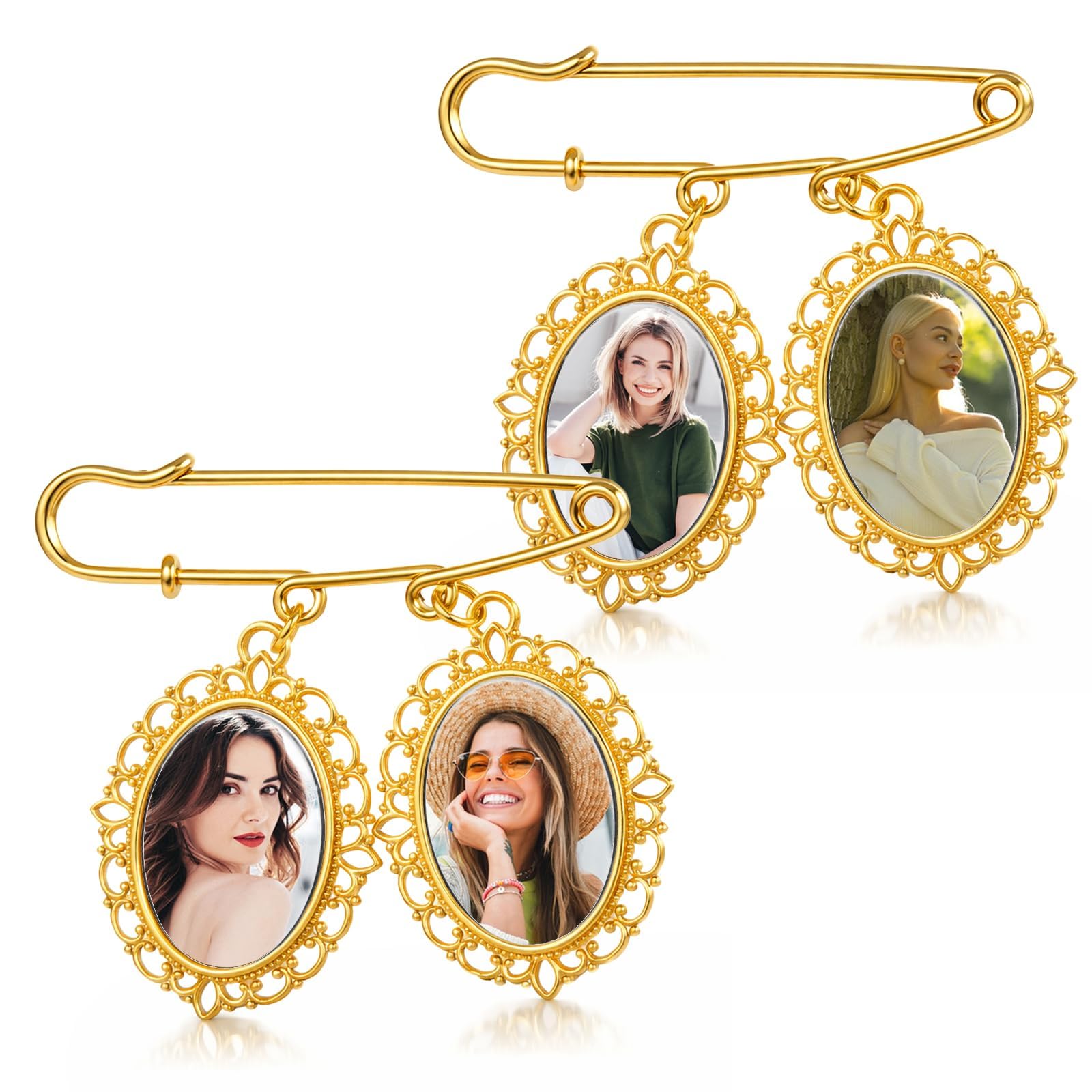 2PCS Necklace Photo Jewels Inside, Customised Brooch, Personalized Photo Pendant for Wedding Bouquet and Formal Events-image-19