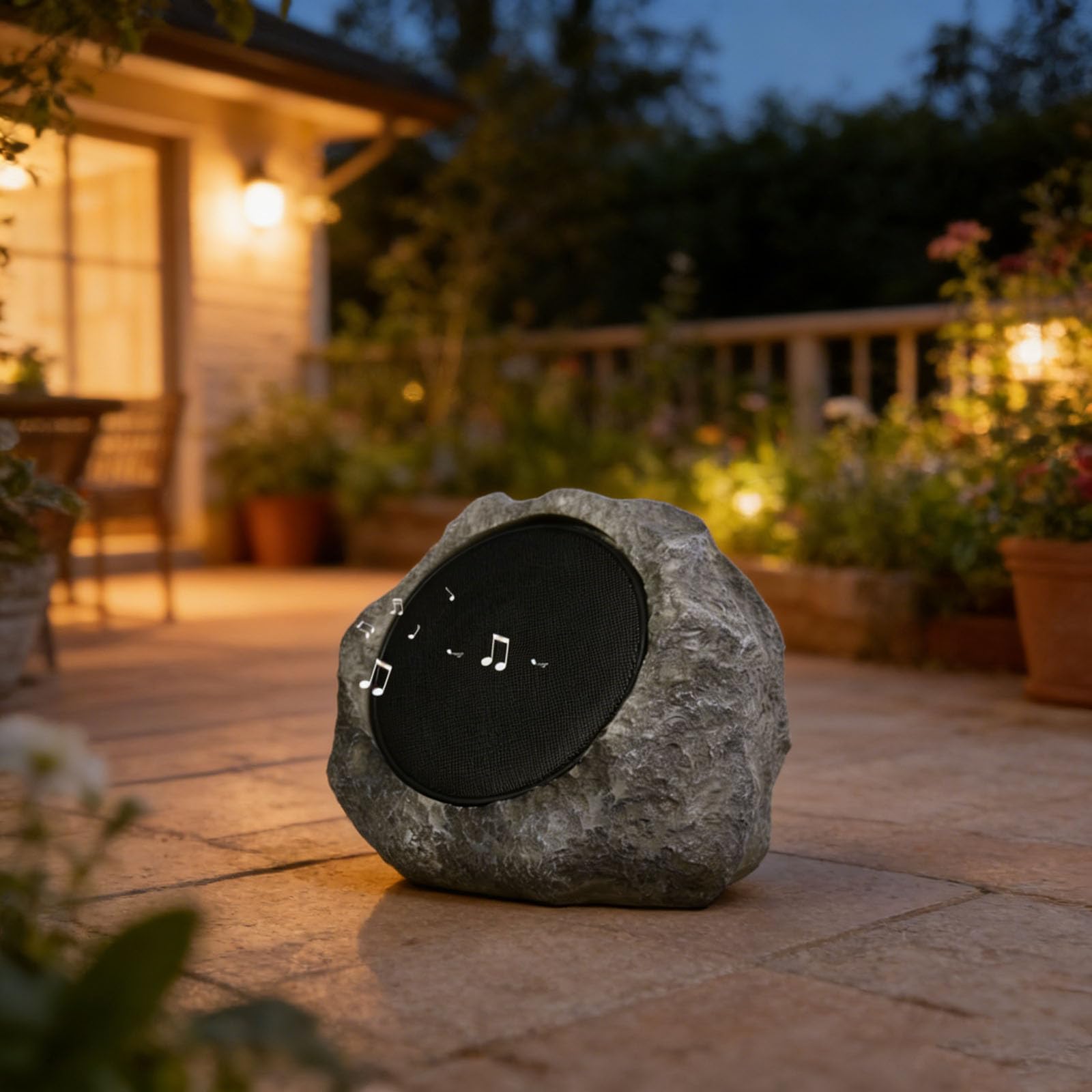 Altoparlanti rock ad energia solare impermeabili all'aperto, altoparlante stereo wireless Bluetooth, USB controllo remoto intelligente, decorazione del sistema di altoparlanti (Brown White)