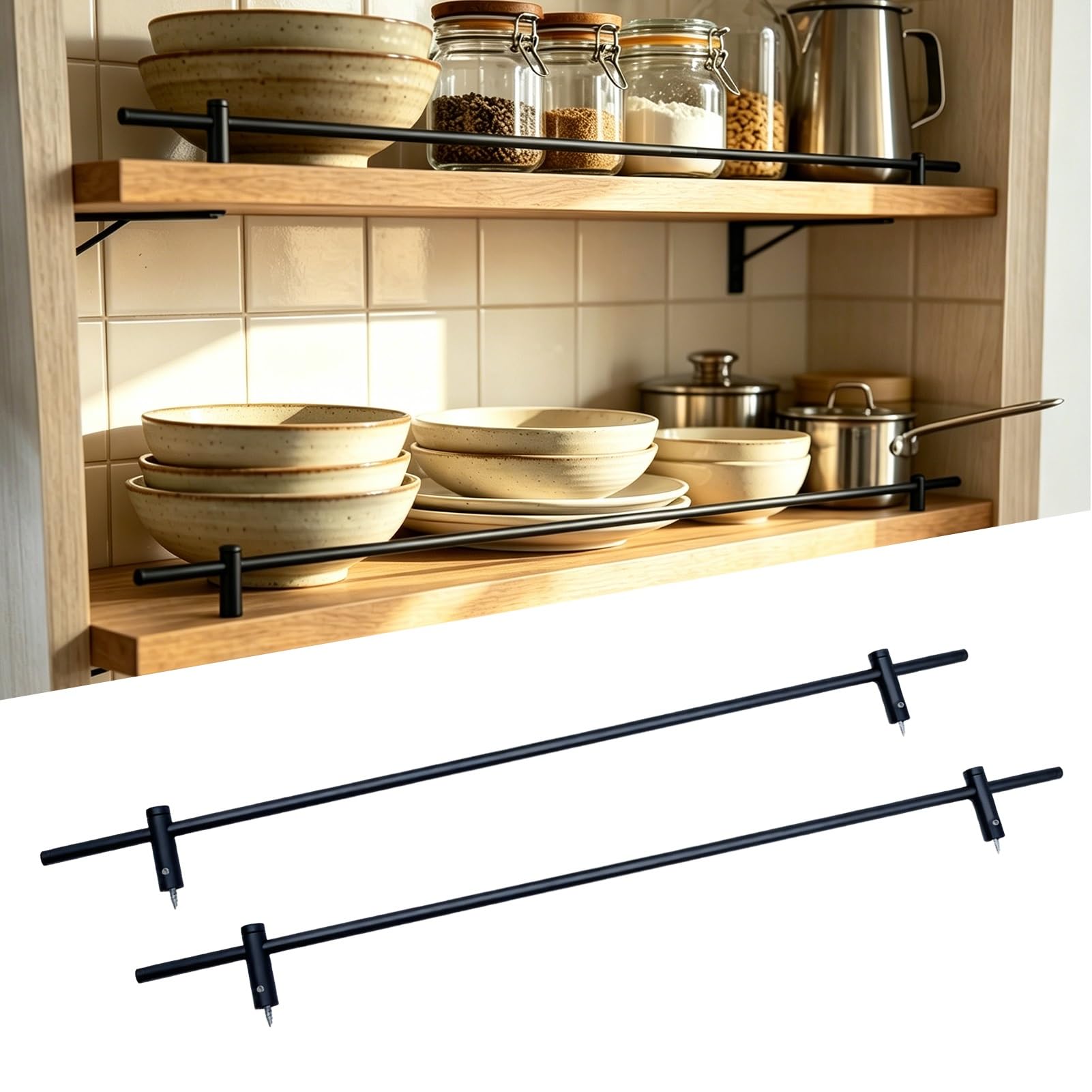 Rieles metálicos negros de 97 cm de diseño lineal superior para estantes de galería