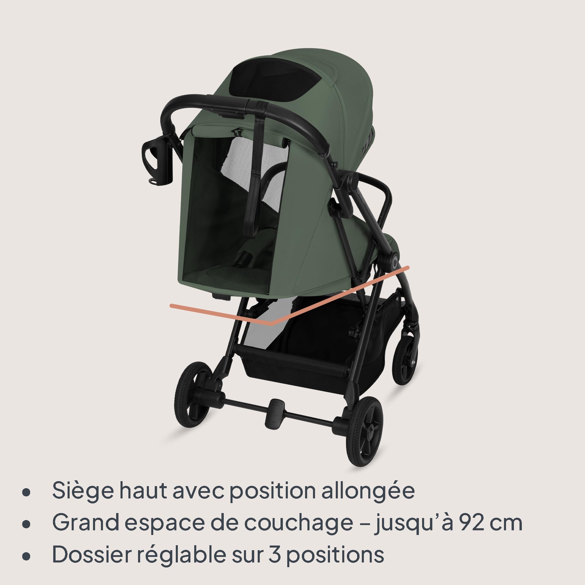 Lionelo Tansi Poussette Canne Compacte Légère jusqu’à 22 kg Pliage une Main Rapide, Suspension et Roues GravelTech, Dossier 3 Positions, Grand Panier 3 kg, Capote Pare-Soleil UPF50+ (Vert)