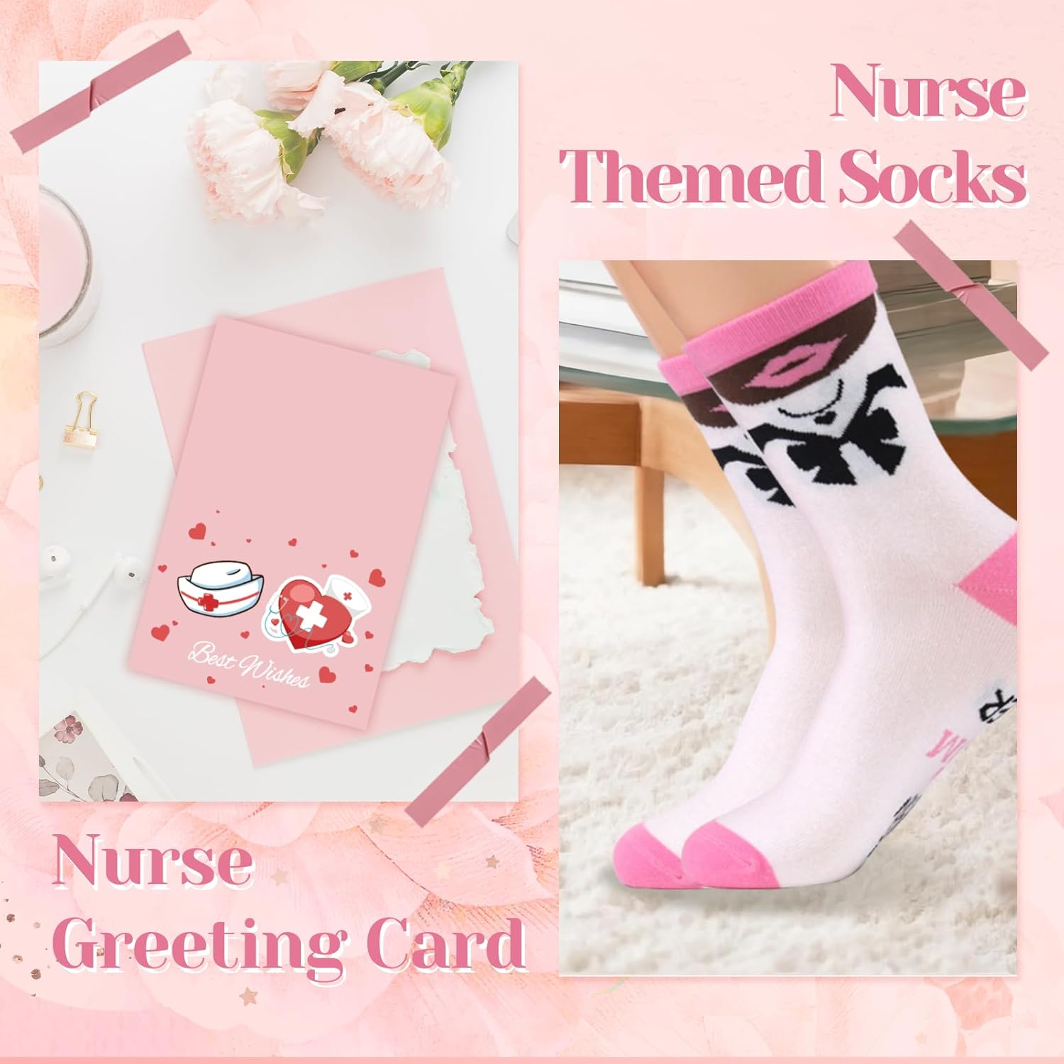 Nurse Gifts for Women, Nurse Valentines Gifts, Nurses Appreciation Gift, Nurses Graduation Gift, Thank You for You Nursing Basket With 16Oz Glass Cup, Socks (Pink) - Image 5