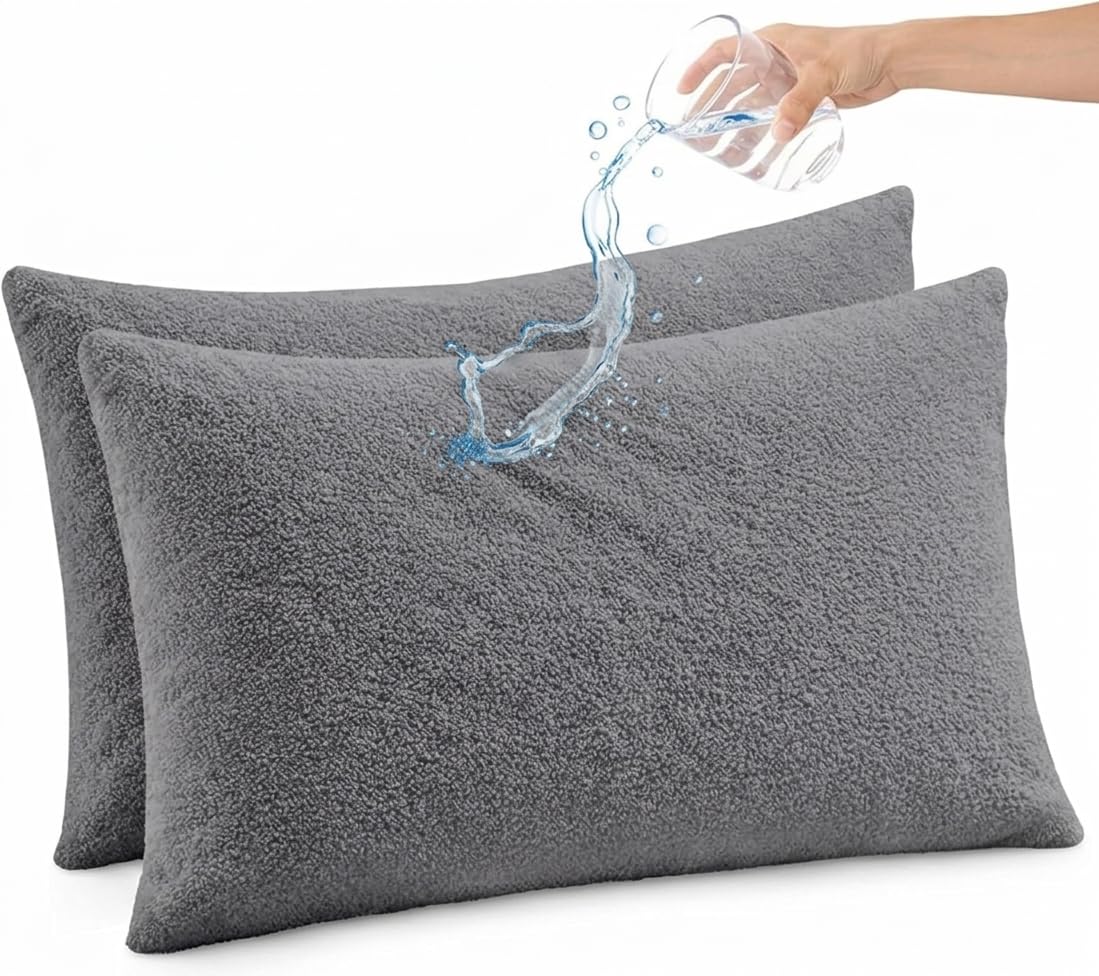 Sea Monk Waterproof Pillow Protector Set of 2 (17 x 27 Inch - Gray Color) Pillow Protector with Zippered Closures | Waterproof Pillow Protection Cover with Zipper