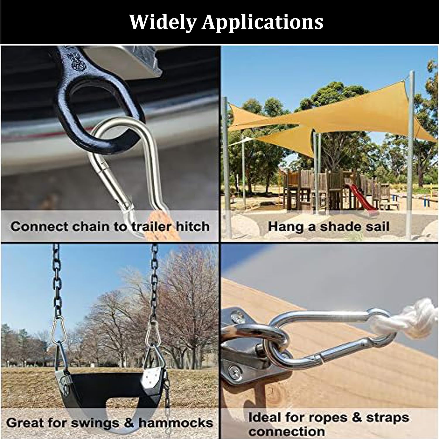 M5 - 50 ganchos de seguridad de 2 pulgadas, mosquetón de enlace rápido de 3/16 pulgadas para camping, senderismo, capacidad de sujeción de 175 libras, mosquetón de acero resistente, hebilla de