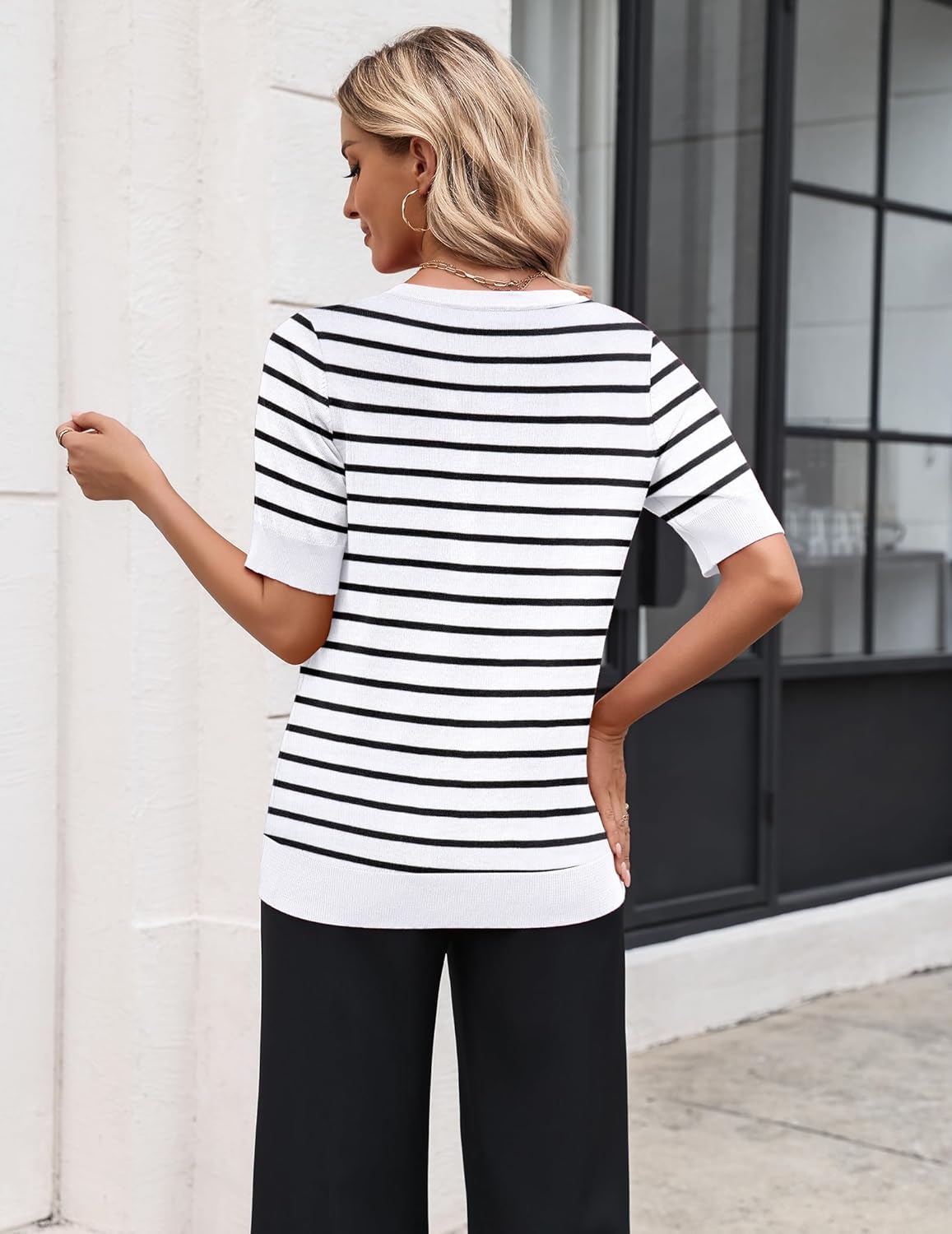 Zeagoo Women's Short Sleeve Sweater 2026 Spring Summer Tops Lightweight Casual V Neck Sweaters Dressy Work Blouses Clothes - Image 3