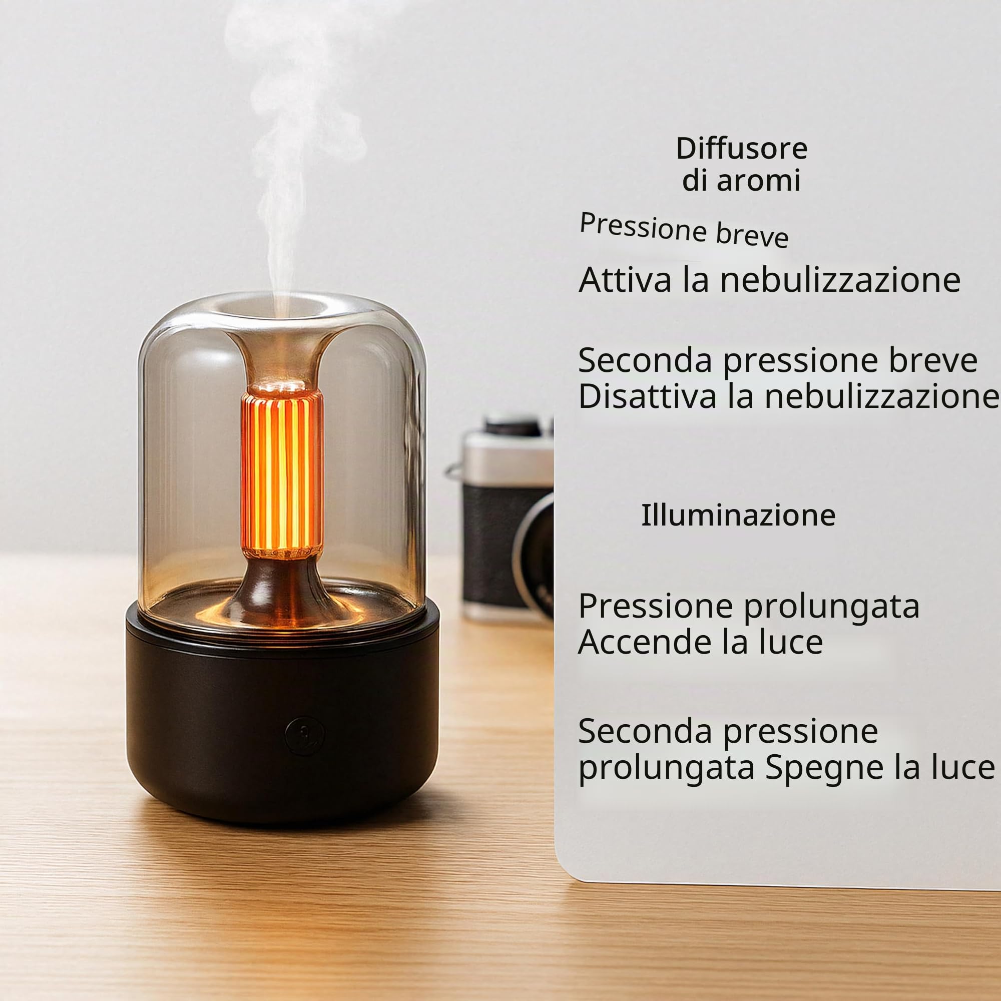 ALMA® Diffusore e Umidificatore di Aromaterapia con Lampada Integrata – Diffusore di Oli Essenziali da 120 ml, Tecnologia Ultrasonica, Nebbia Fresca e Design Elegante per Qualsiasi Ambiente