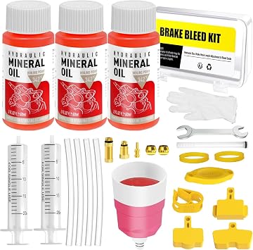 Brake Bleed Kit for Shimano, Hydraulic Disc Bike Brake Bleeding | Bicycle Hydraulic Brake Bleed Kit with 180ml Mineral Oil Brake Fluid, Brake Bleeding Kit for Deore, Saint, XTR, XT etc.