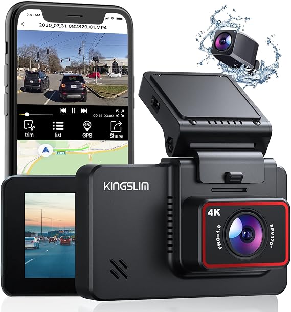 Kingslim D4 Dual Dash Cam with Built-in WiFi GPS, Front 4K/2.5K Rear 1080P for Cars , 3 IPS Touchscreen 170 FOV Dashboard Camera with Sony Starvis Sensor, Support 256GB Max