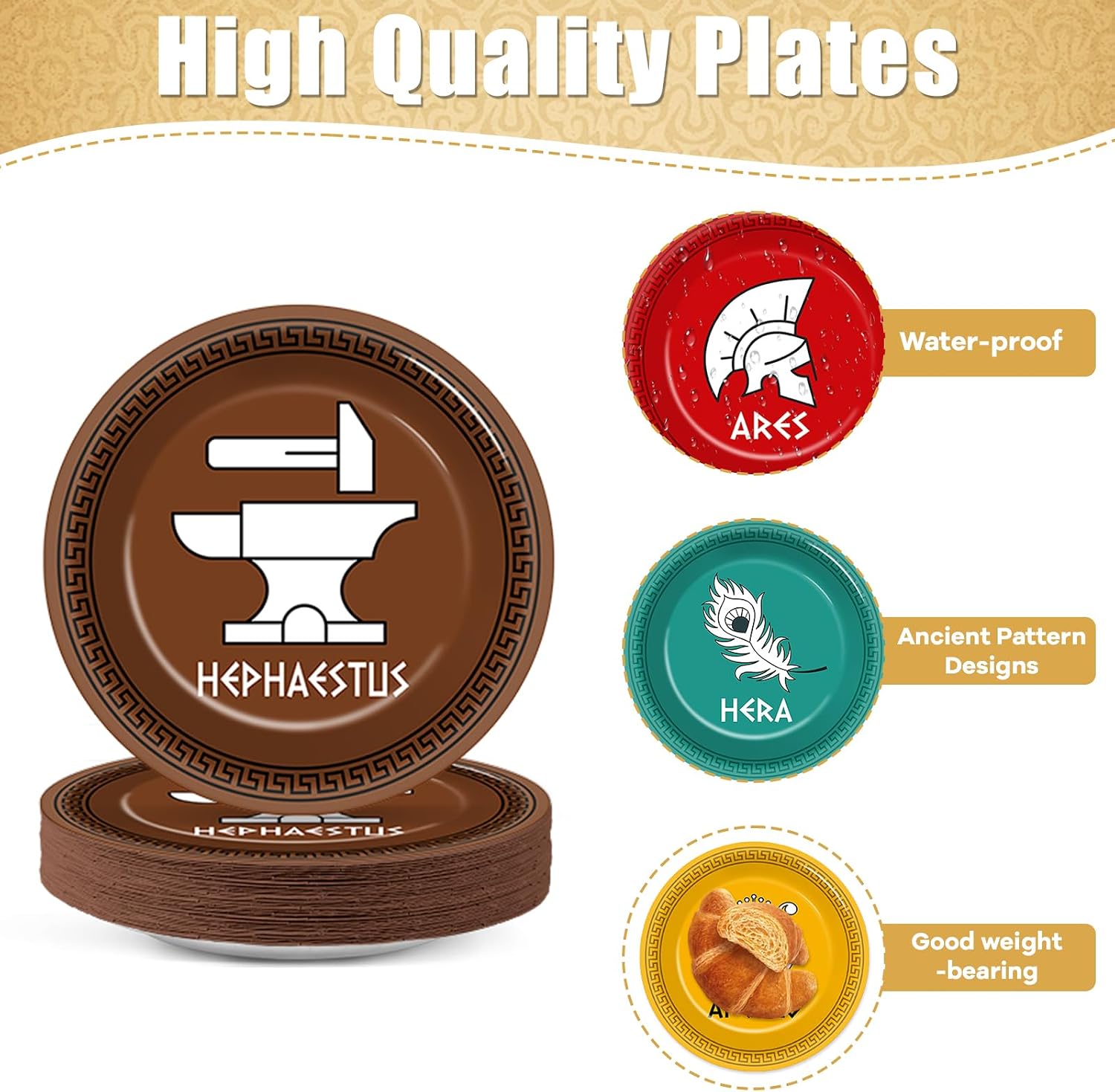 60Pcs Greek Mythology Party Supplies 7" Twelve Olympians Gods Symbol Plates Colorful Percy Jackson Birthday Tableware for Kids Boys Girls Baby Shower Birthday Greek Party Favors for 60 Guest image 3