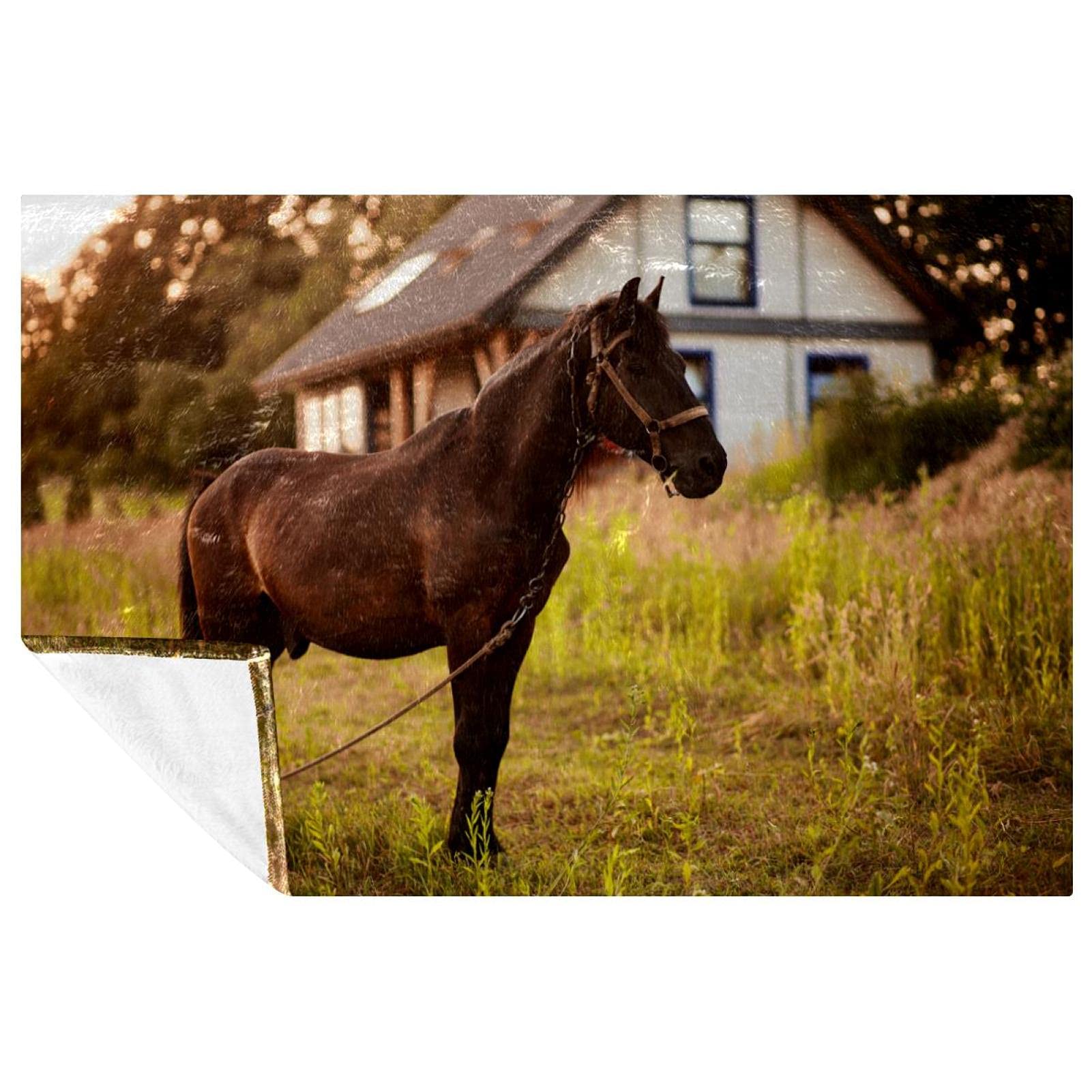 Couverture douce chaude cheval marron lit canapé pique nique camping 150x100