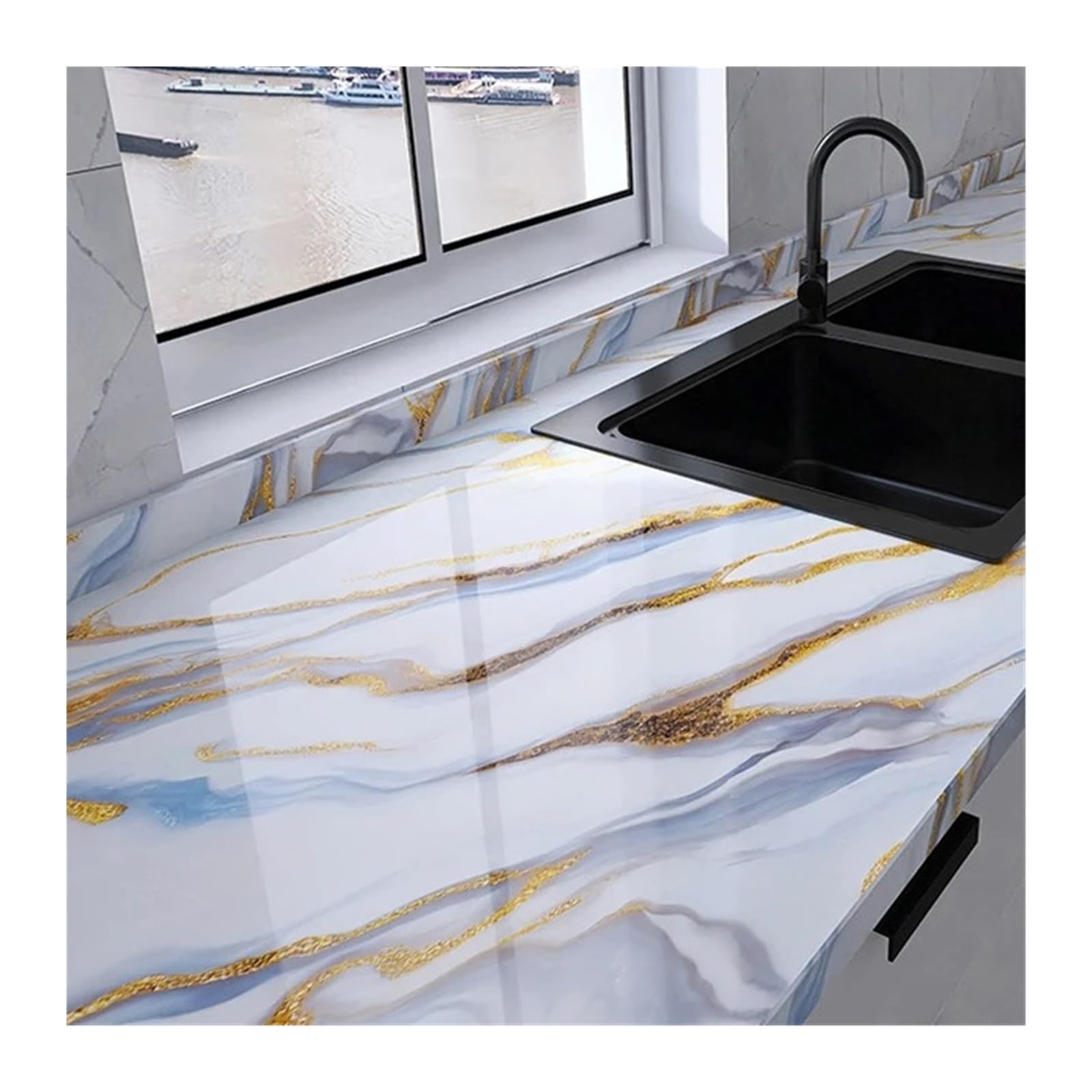 FOELANNE Back Self Adhesive Wallpaper, Marble Contact Paper 40cmx1-10m PVC Self-Adhesive Wallpaper(Color5,40cmX5m)