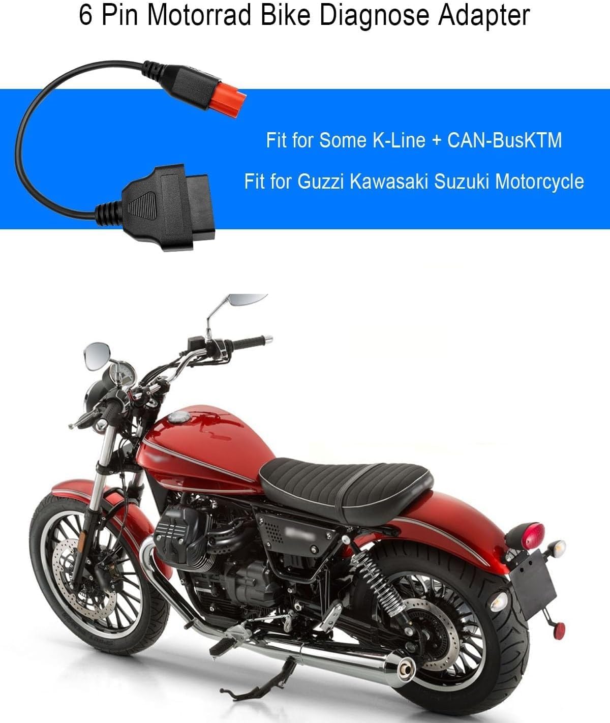 6-pinowy kabel adaptera OBD2 pasuje do Guzzi Kawasaki, Suzuki, Yamaha, Harley, Davidson, Piaggio, Vespa, motocykl, kabel diagnostyczny OBD, Euro5 6-pinowe złącze pasuje do magistrali CAN i