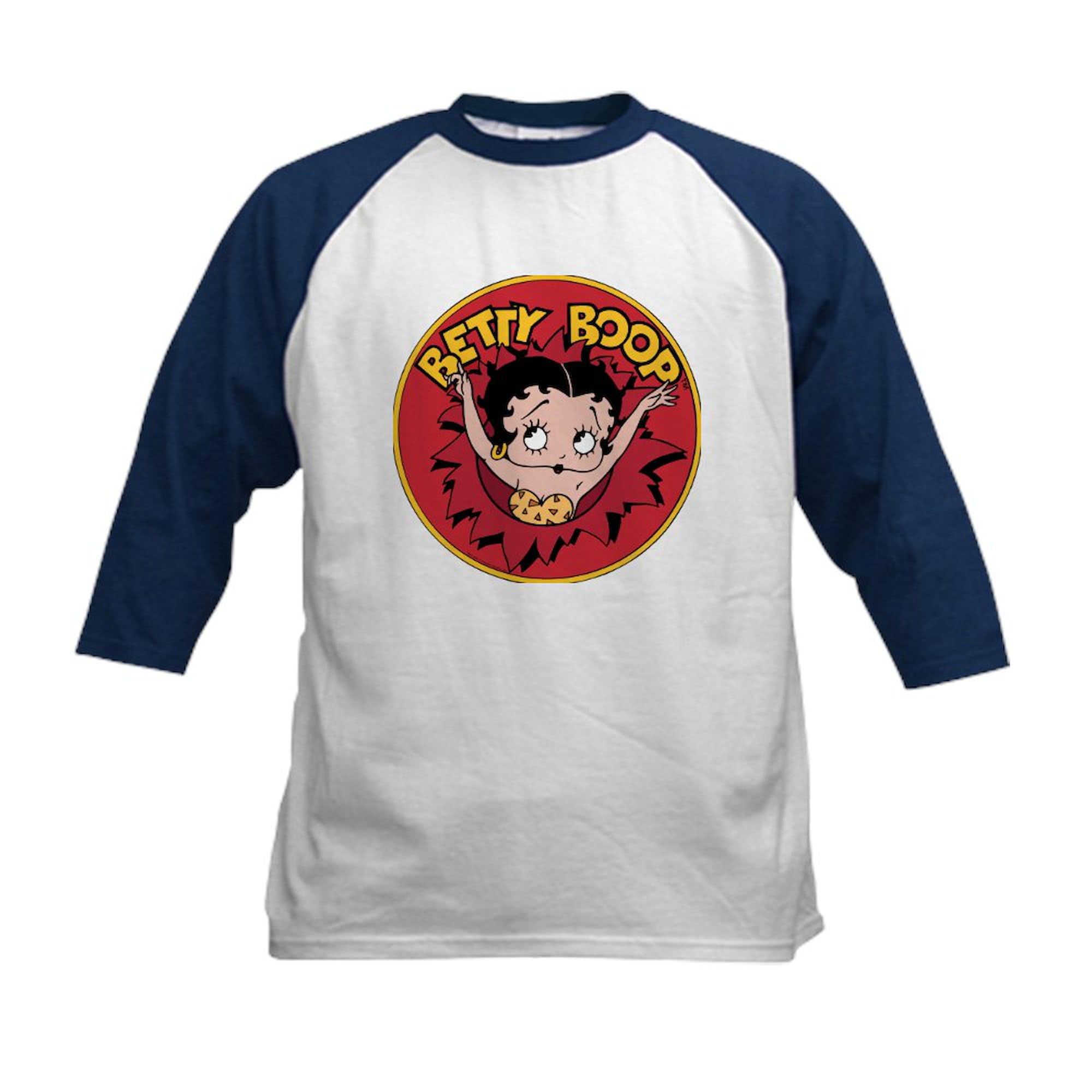 CafePress Betty Boop Busting Out Kids Baseball T Shirt Kids Cotton Baseball Jersey, 3/4 Raglan Sleeve Shirt Navy/White