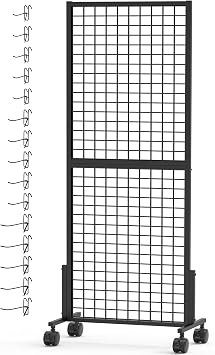 Oleitodh 2 x 6 Gridwall Panel Tower with T-Base Floorstanding Display Kit for Easy Transport, Standing Grid Towe Display Rack for Retail and Craft FairGrid Wall Panels with 15 Pack Hooks