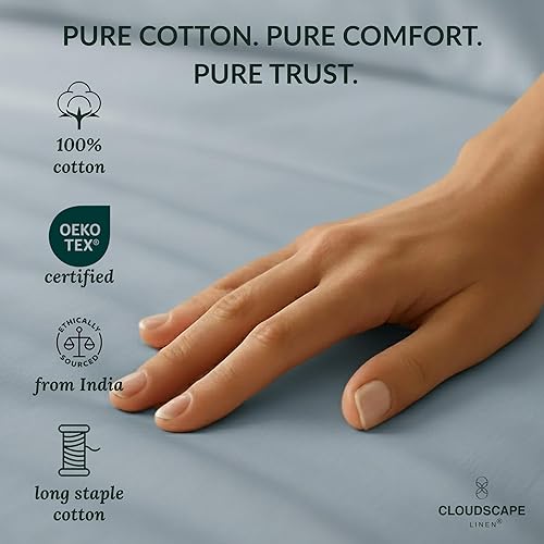 Miniatura 3 de Cloud Scape Linen - Sábanas 100% de algodón egipcio tamaño individual, juego de 3 piezas de ropa de cama de lujo, 400 hilos, calidad de hotel,