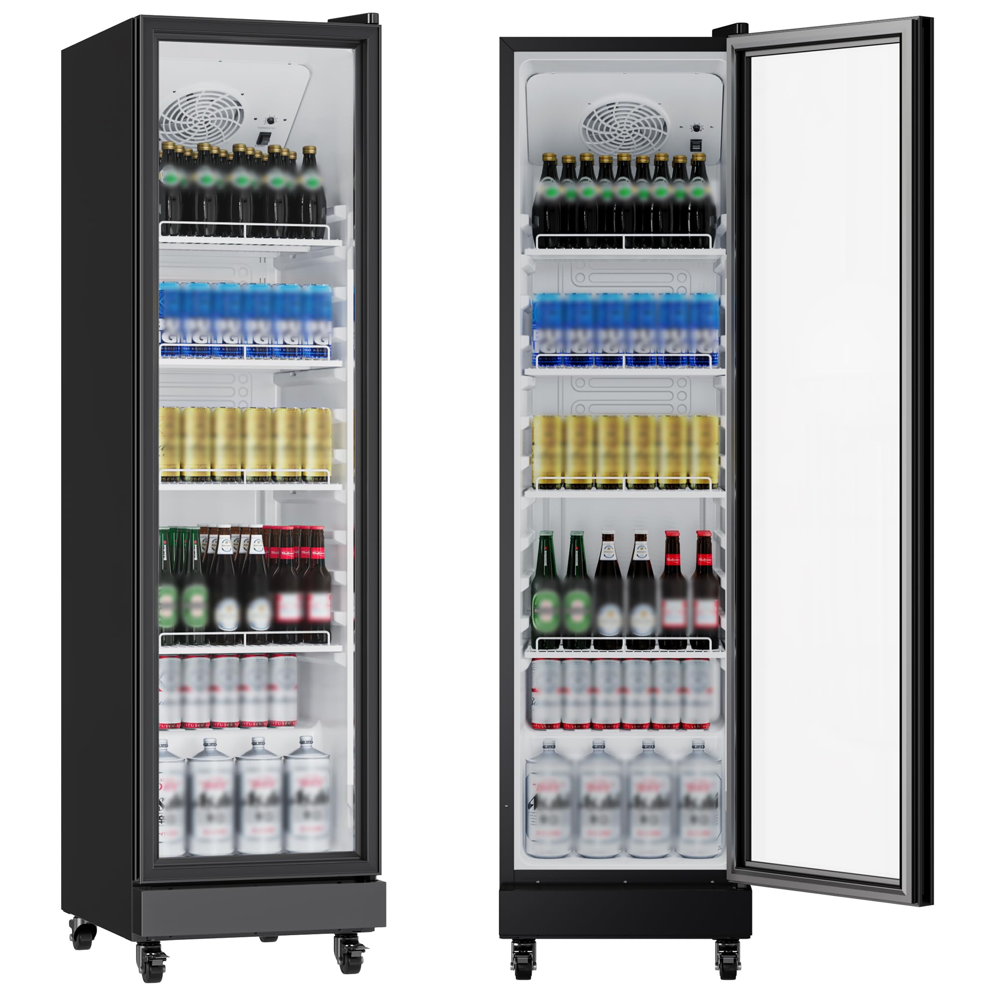 Garvee Commercial Beverage Refrigerator, One Glass Door Display Refrigerator with 360° Circulation Cooling, Frost-Free, Adjustable Shelves Merchandiser Fridge Upright Cooler, Energy-Saving Comp
