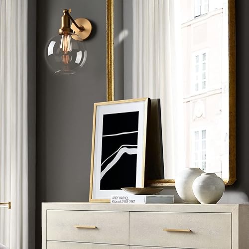 Miniatura 9 de PERMO Aplique individual industrial vintage con poste de pendiente individual con globo de 7.9 pulgadas, pantalla de vidrio transparente, aplique de