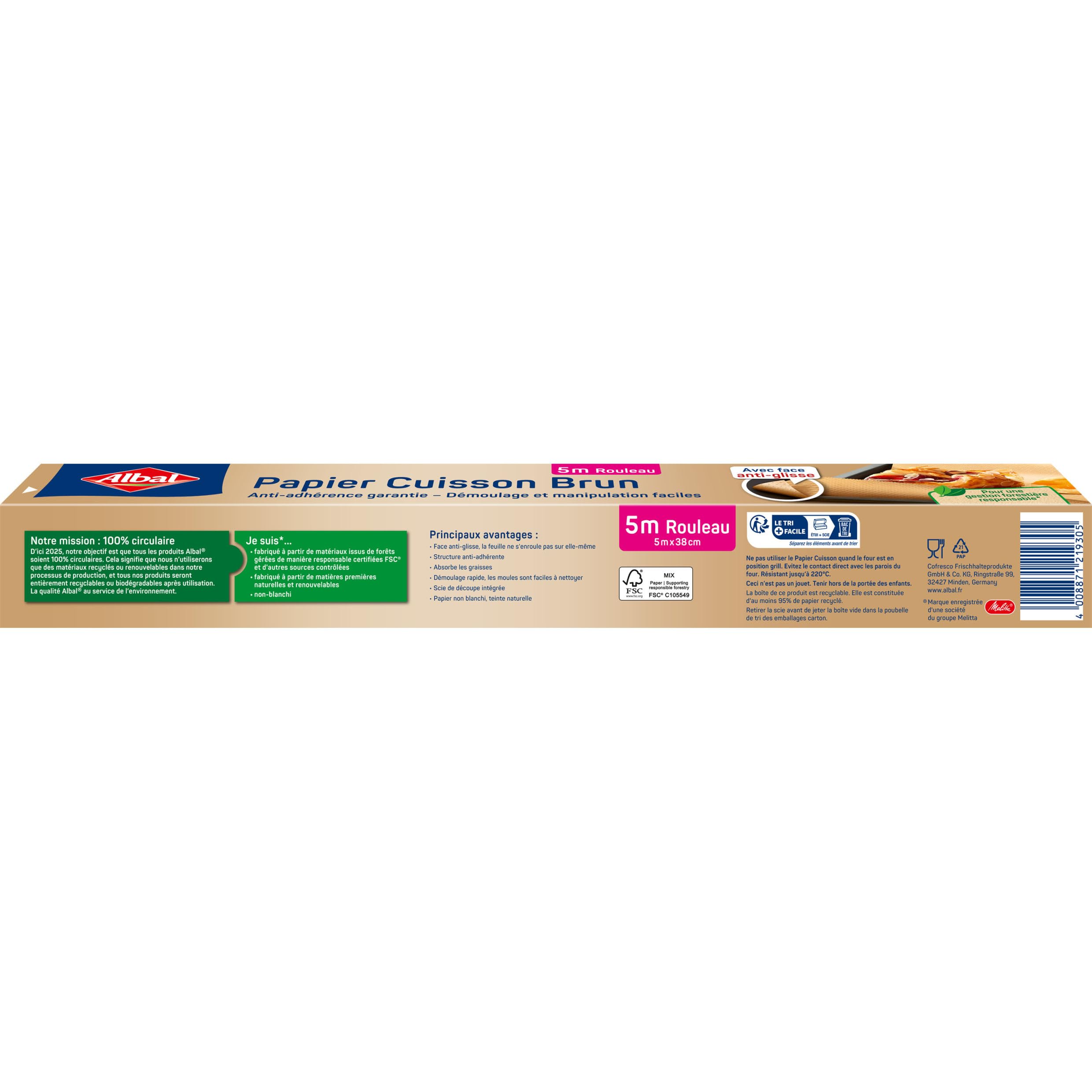 Albal Papier Cuisson Brun 5m Anti-adhérent Anti-glisse Naturel