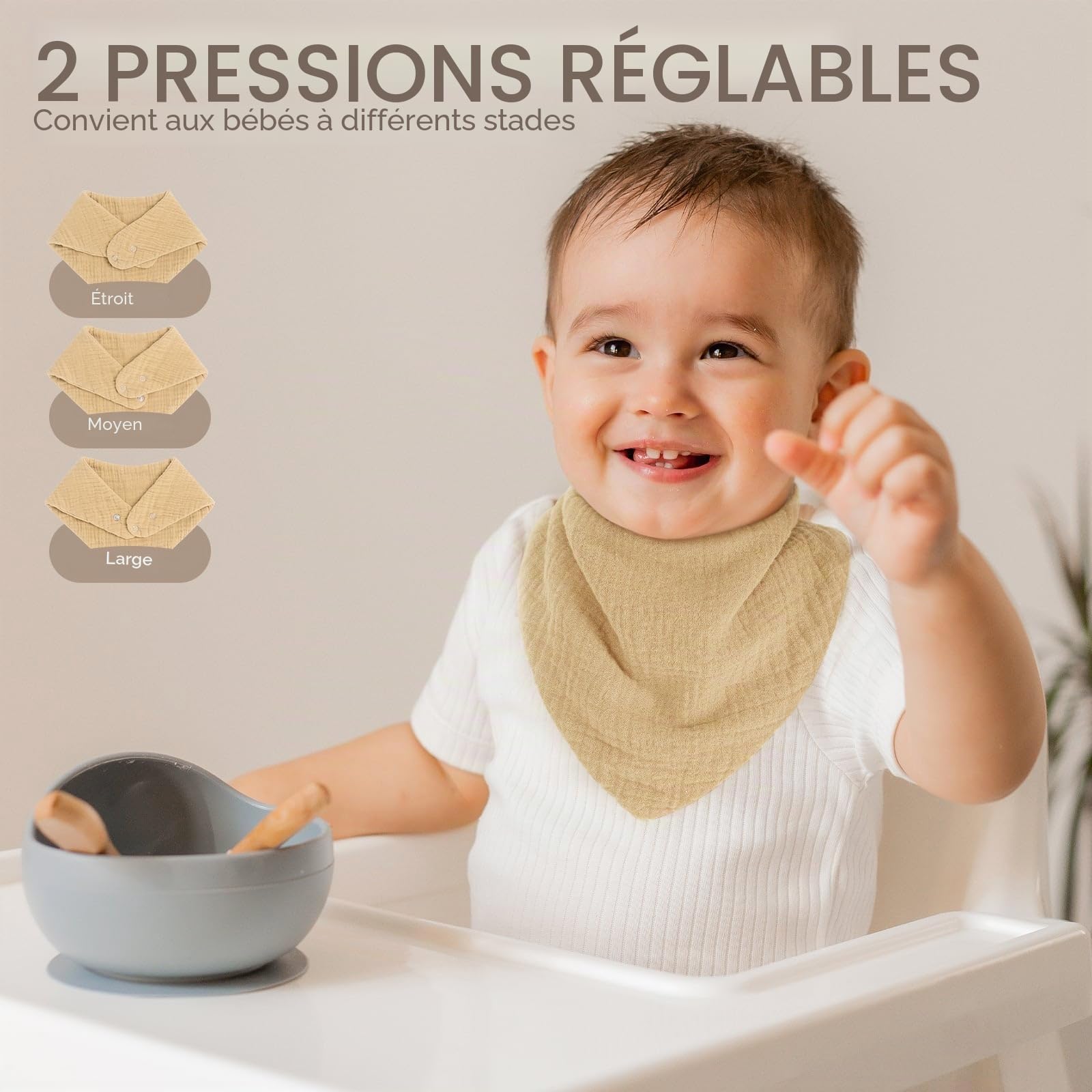 Bavoirs Bébé Naissance 6 Pièces - Bandana en Mousseline Douce et Hautement Absorbante - Réglables pour Nouveau-Né Garçons et Filles Beige Marron