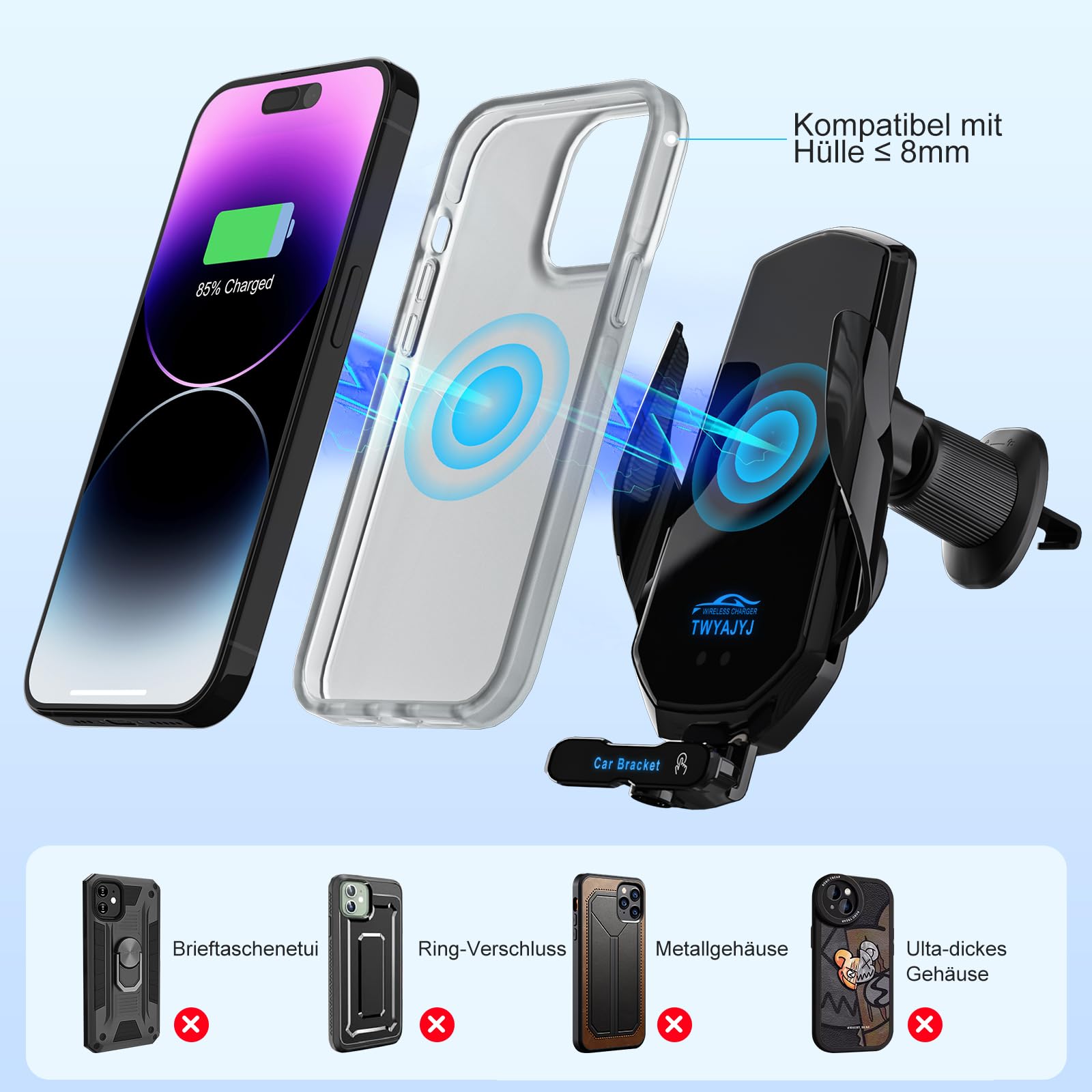 Handyhalterung Auto mit Ladefunktion, 15W Qi Induktive Ladegerät Auto Automatische Klemmung, Autohalterung Induktives Laden Schnellladung für iPhone Samsung LG Xiaomi OnePlus