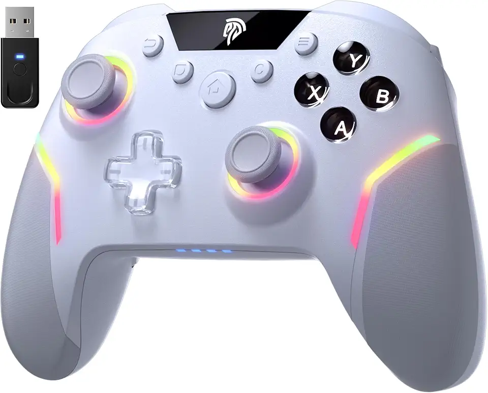 EasySMX X20 Wireless Controller PC with RGB, Bluetooth Controller with 2 in 1 Trigger &amp; Removable Hall Joystick &amp; Mechanical Buttons, 6 Axis Gyro, Compatible with PC/Switch/Mobile Phone, White