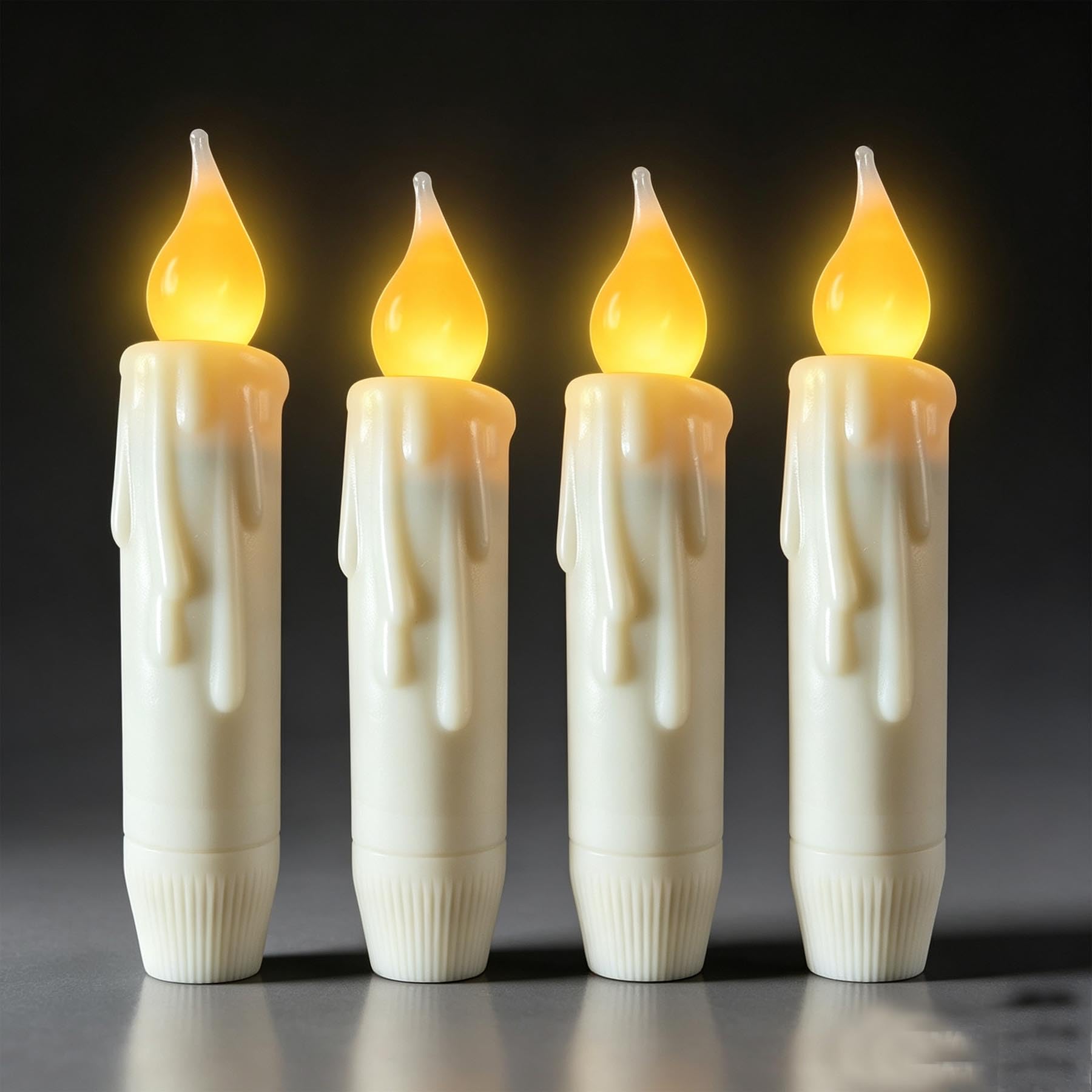 Ivory Wax Taper Candles Battery Operated with Timer, 4.65 Inch