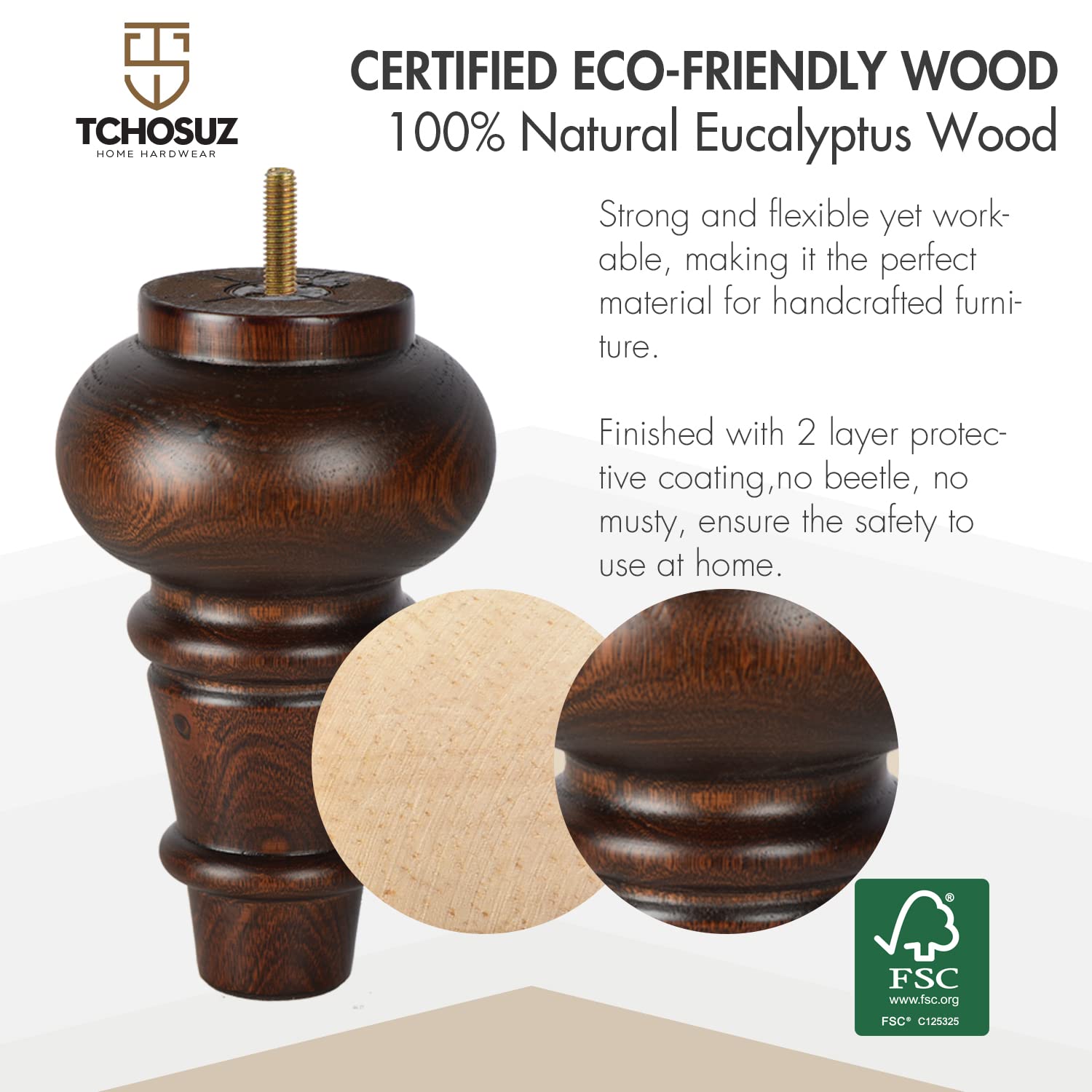 Piedini Per Mobili In Legno - 4 Pezzi Da 30 Cm | Con Piastra Di Montaggio E Antiscivolo | Per Tavoli, Divani