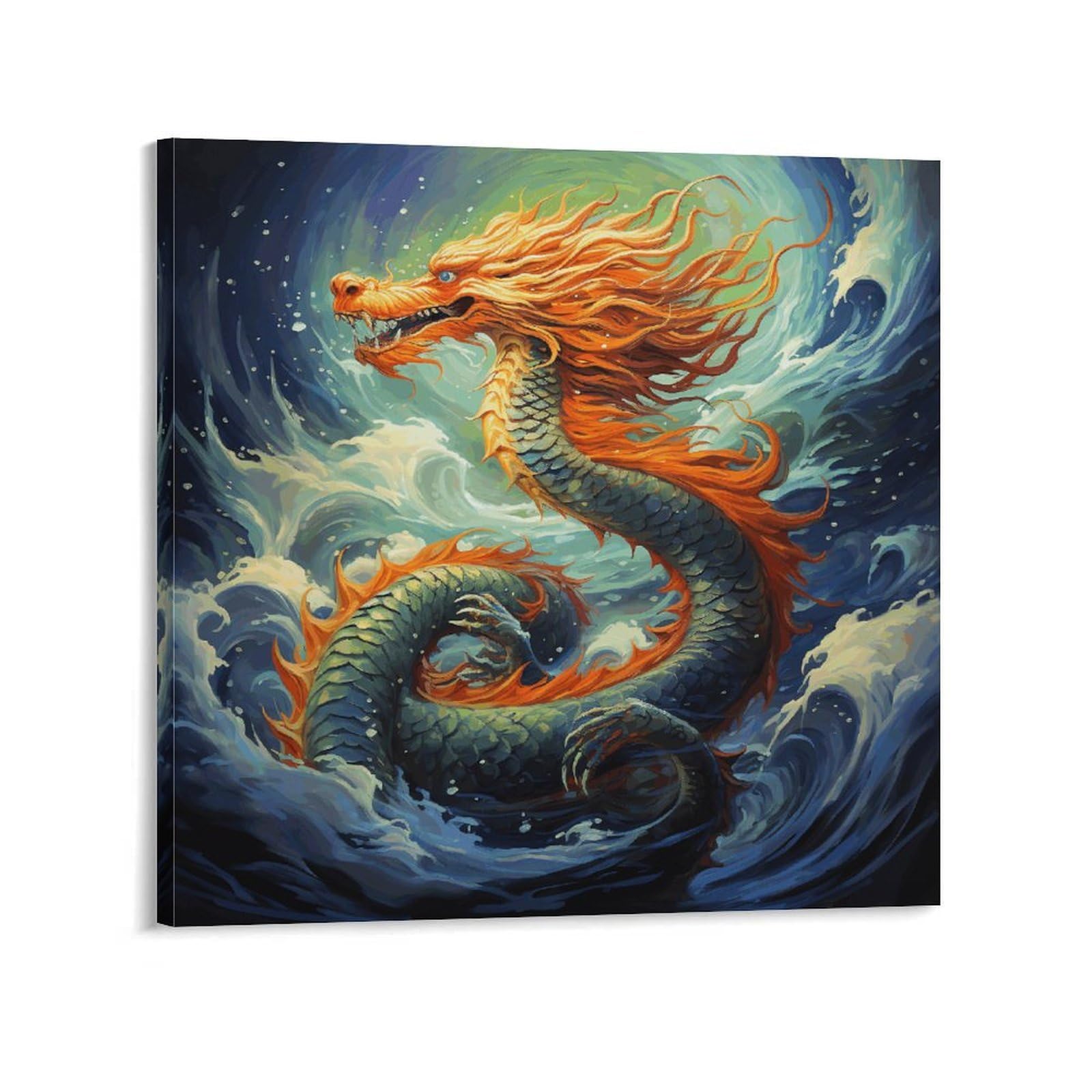 KLOPH Chinese Dragon Oil Painting Canvas Wall Art for Living Room 08x8inch Modern Artwork Painting for Bathroom Hanging Canvas Prints Aesthetic Wallart for Bedroom Kitchen Office Wall Decor