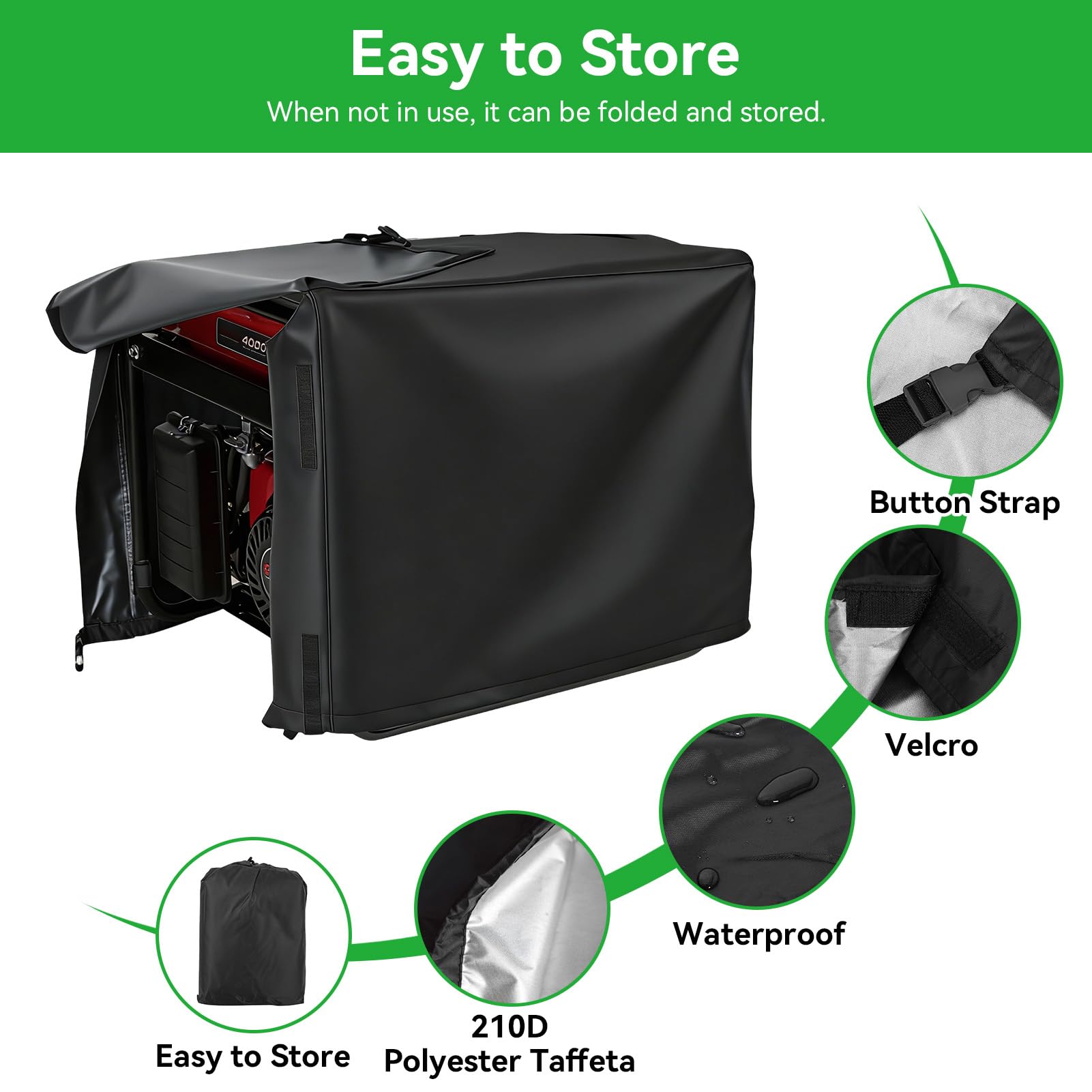 Copertura del generatore, copertura della tenda del generatore addensato durante la corsa Copertura del generatore portatile universale compatibile per esterni 35 x 26 x 28 pollici(Nero)