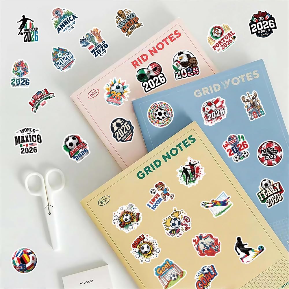 2026 World Cup Soccer Ball Stickers 100PCS Waterproof Sports Ball Sticker Accessories for Water Bottles Poster Board Goodie Bags Stuffers Gifts and Birthday Party Favors & Decorations