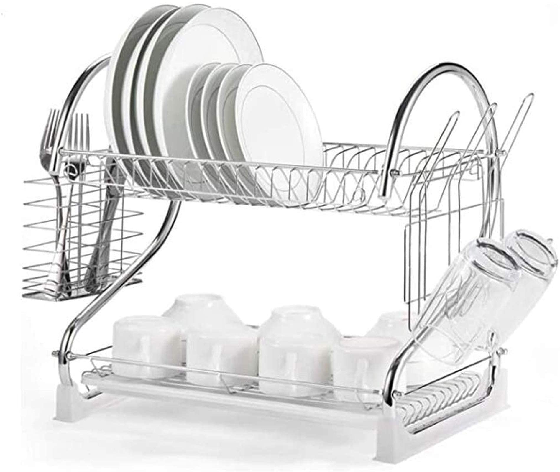CZYNB Dish Drying Rack, 16 Inch Modern Design Multifunctional 2 Tier Large Capacity Dish Drying Rack, Durable Stainless Steel Utensil Holder Dish Drainer for Kitchen Counter,Counter Organizer