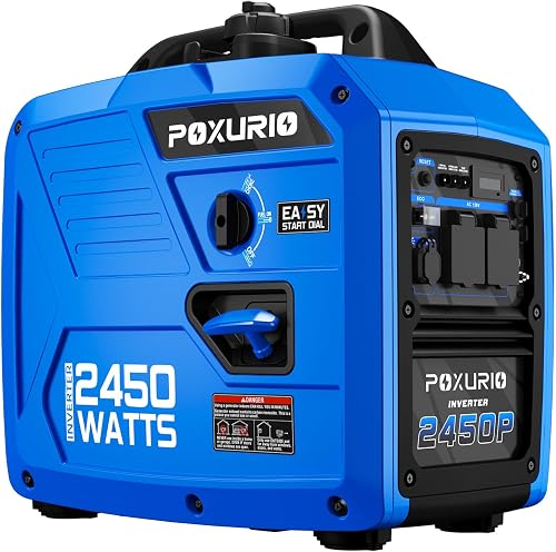 POXURIO 2450W Super Quiet Portable Inverter Generator, 59dB 1.6 Gal Gas Tank 10Hr Runtime, EPA for Camping Home Backup