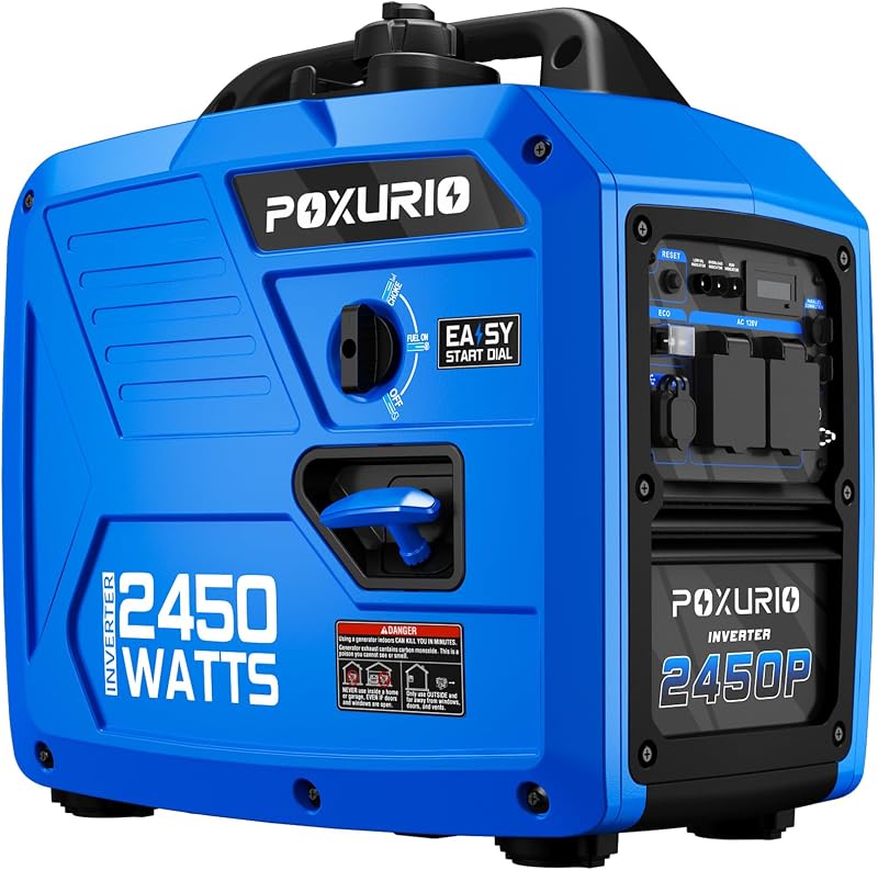 2450-Watt Portable Inverter Generator for Home Use, Super Quiet Small 120V Gas Generator for Camping, 1.6 Gallon Gas Tank for 8.3 Hours Use, EPA Compliant
