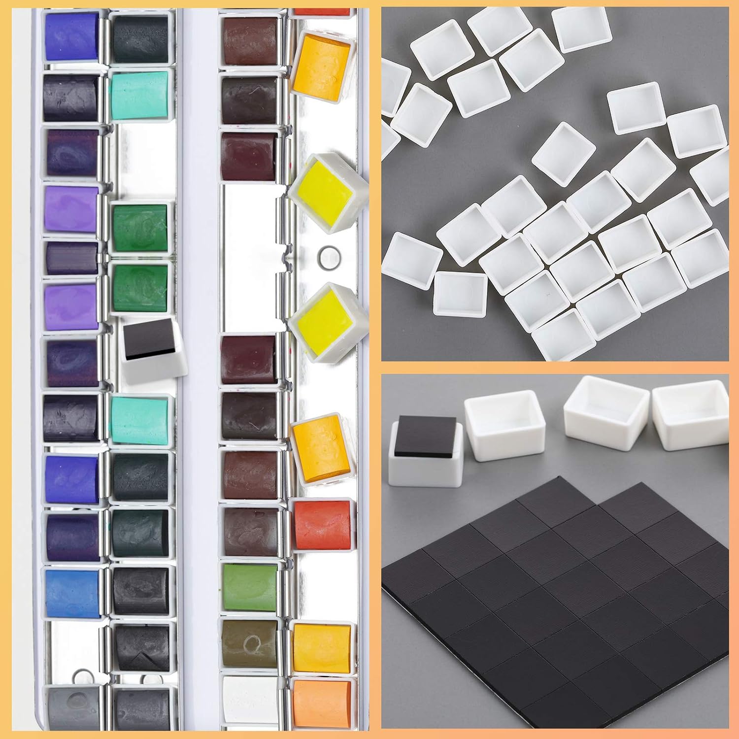 Zonon 100 Pieces Empty Watercolor Half Pan with 50 Pieces Magnets, White Plastic Half Pan Plastic Watercolor Tins Fit for Oils or Acrylics Palette Travel Tins Paint Case