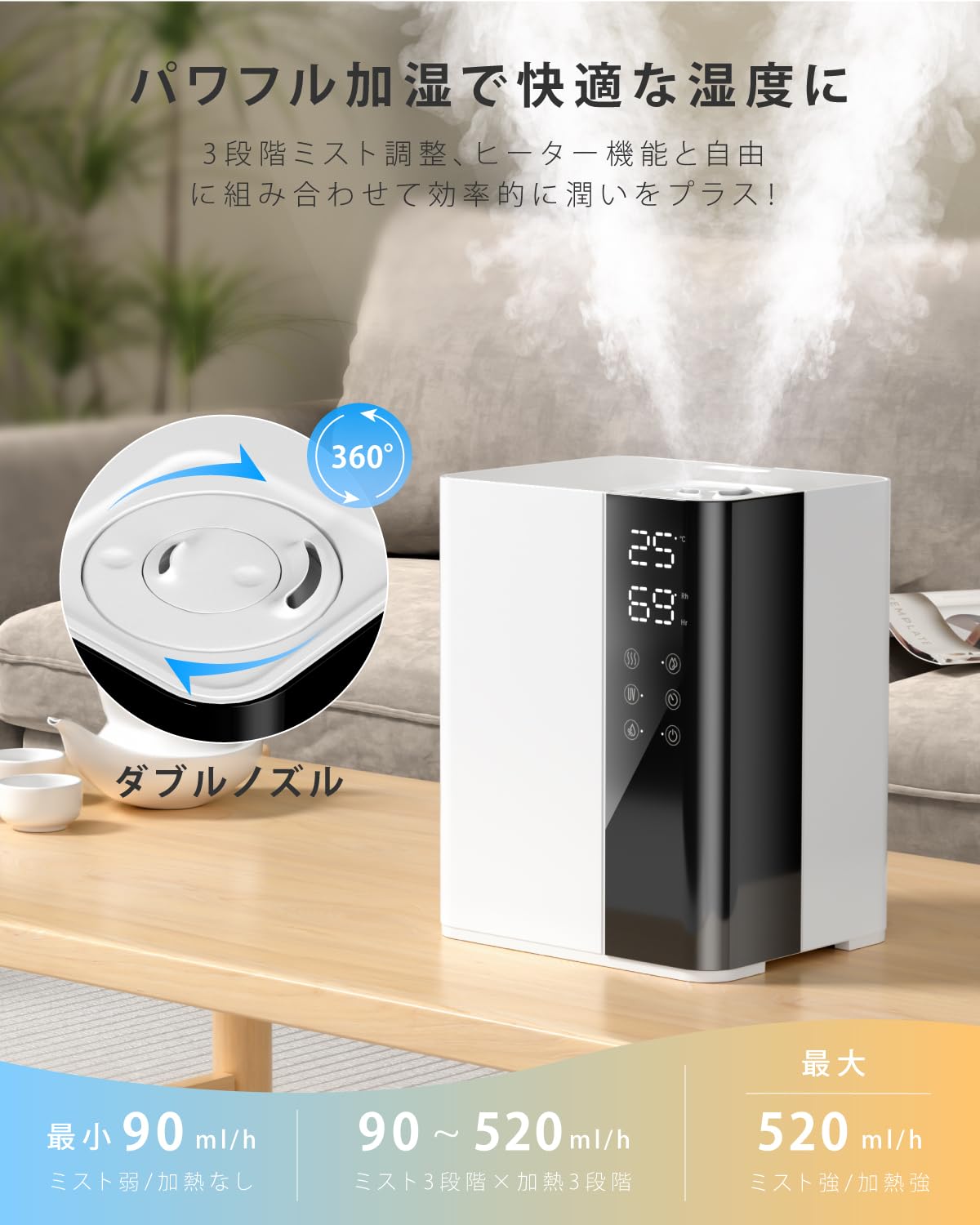Amazon.co.jp: 【2025新登場 & 加湿器】 ハイブリッド加湿器 大容量 6L