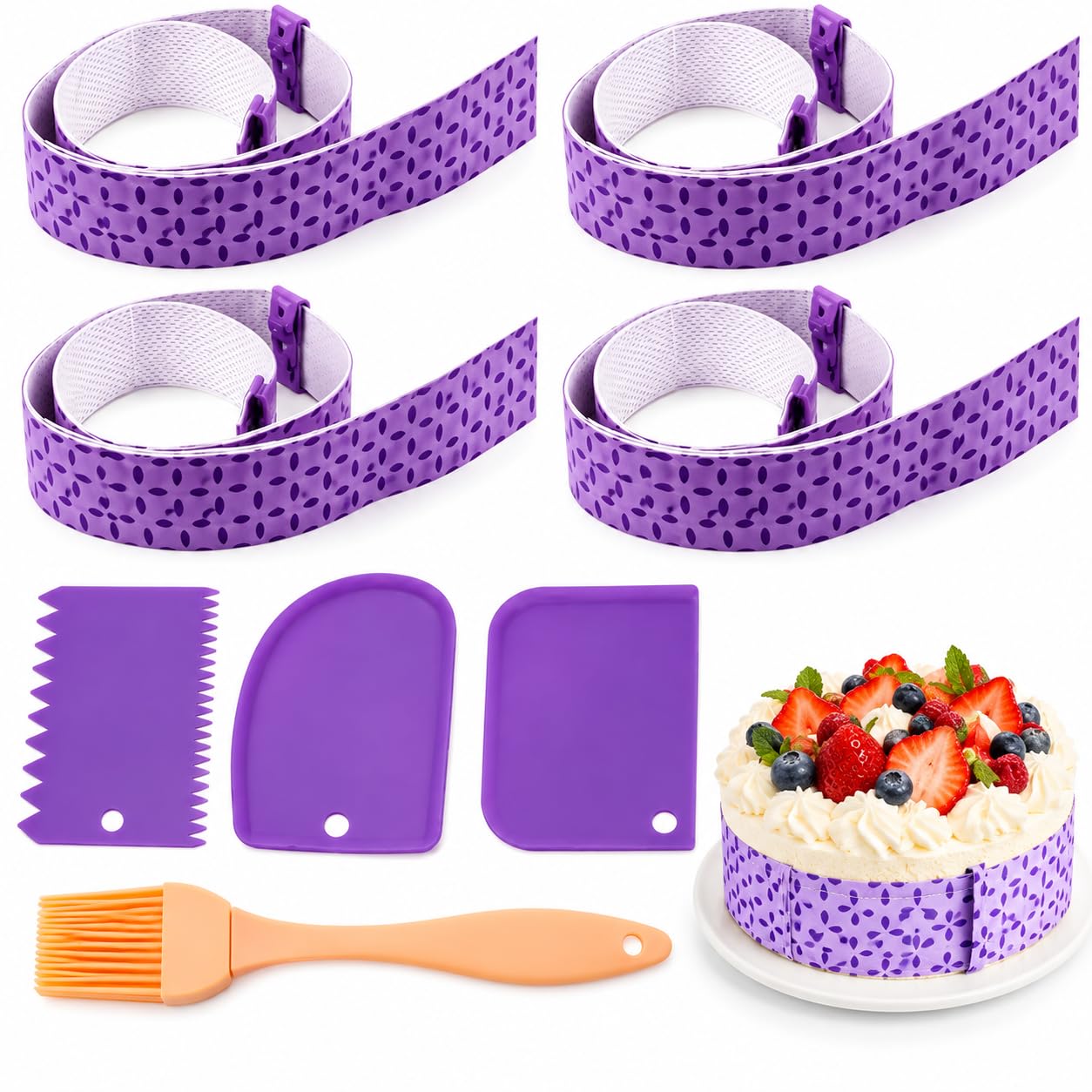 8PCS Cake Strips for Even Baking, 88 x 5cm Purple Baking Strips