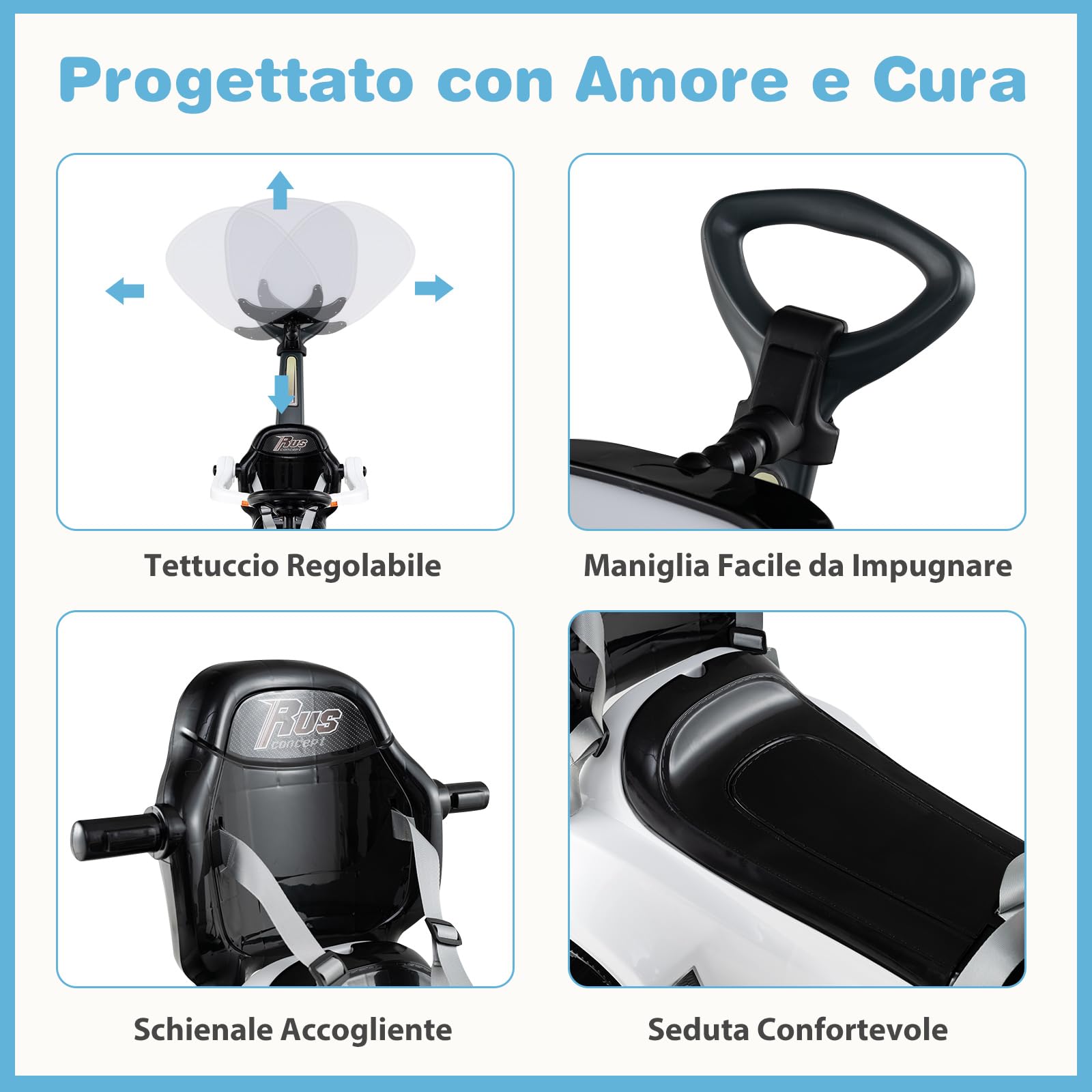 COSTWAY 3 in 1 Auto a Spinta Macchinina da Passeggio per Bambini 1+ Anni Bianco