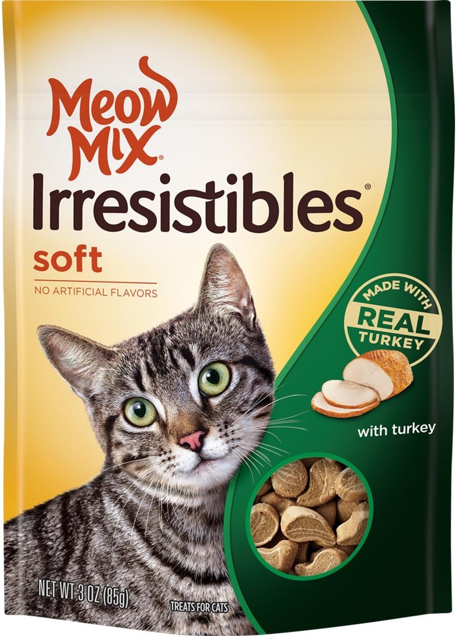 Meow Mix Irresistible Soft Cat Treats, Turkey, 3 Ounce Bag (Pack of 5)