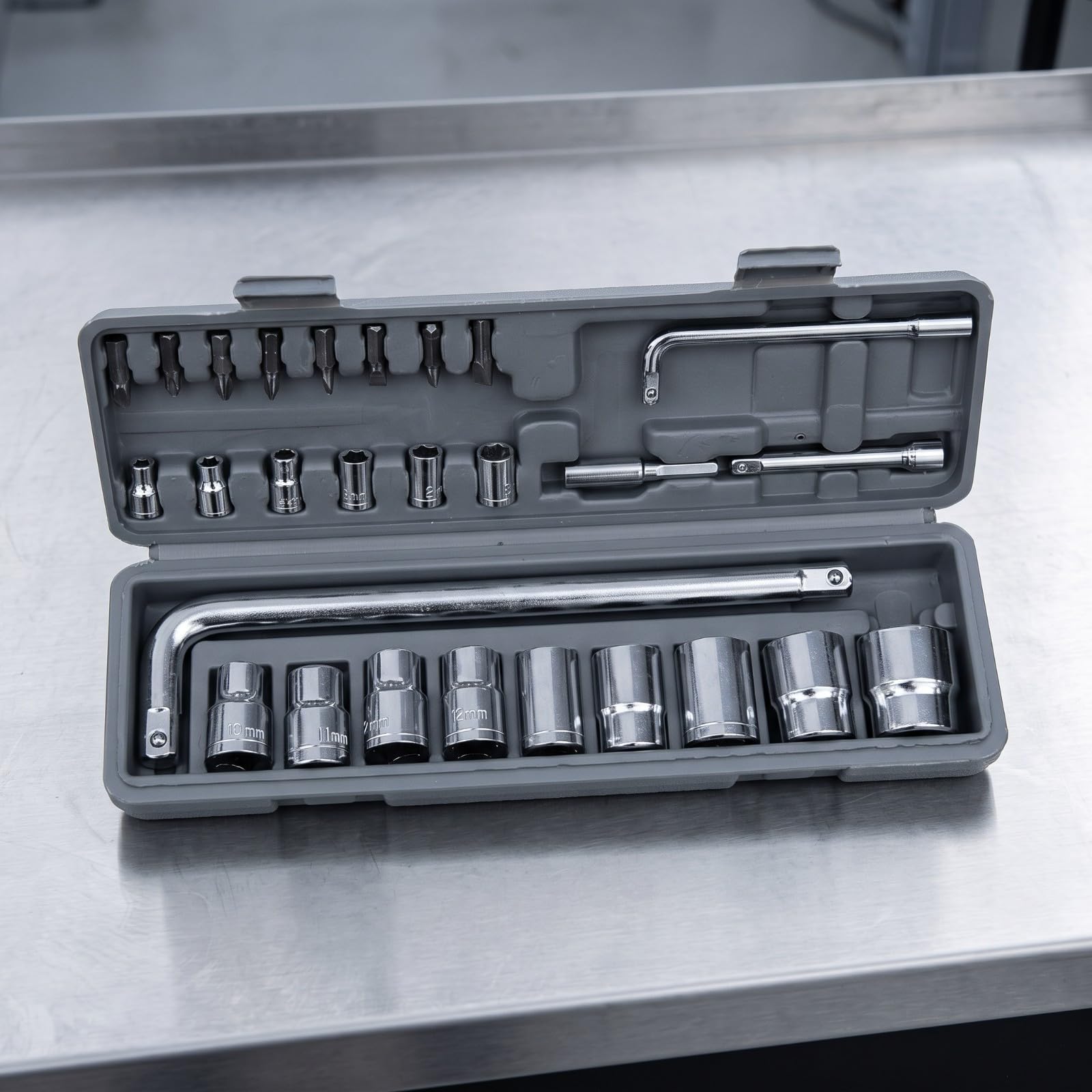 perfk Kit Clés à Douilles Embouts Tournevis pour Réparation Voiture en Acier Vanadium Rallonges Poignée en L pour Serrage sserrage Fixations Dans Espaces Restreints.