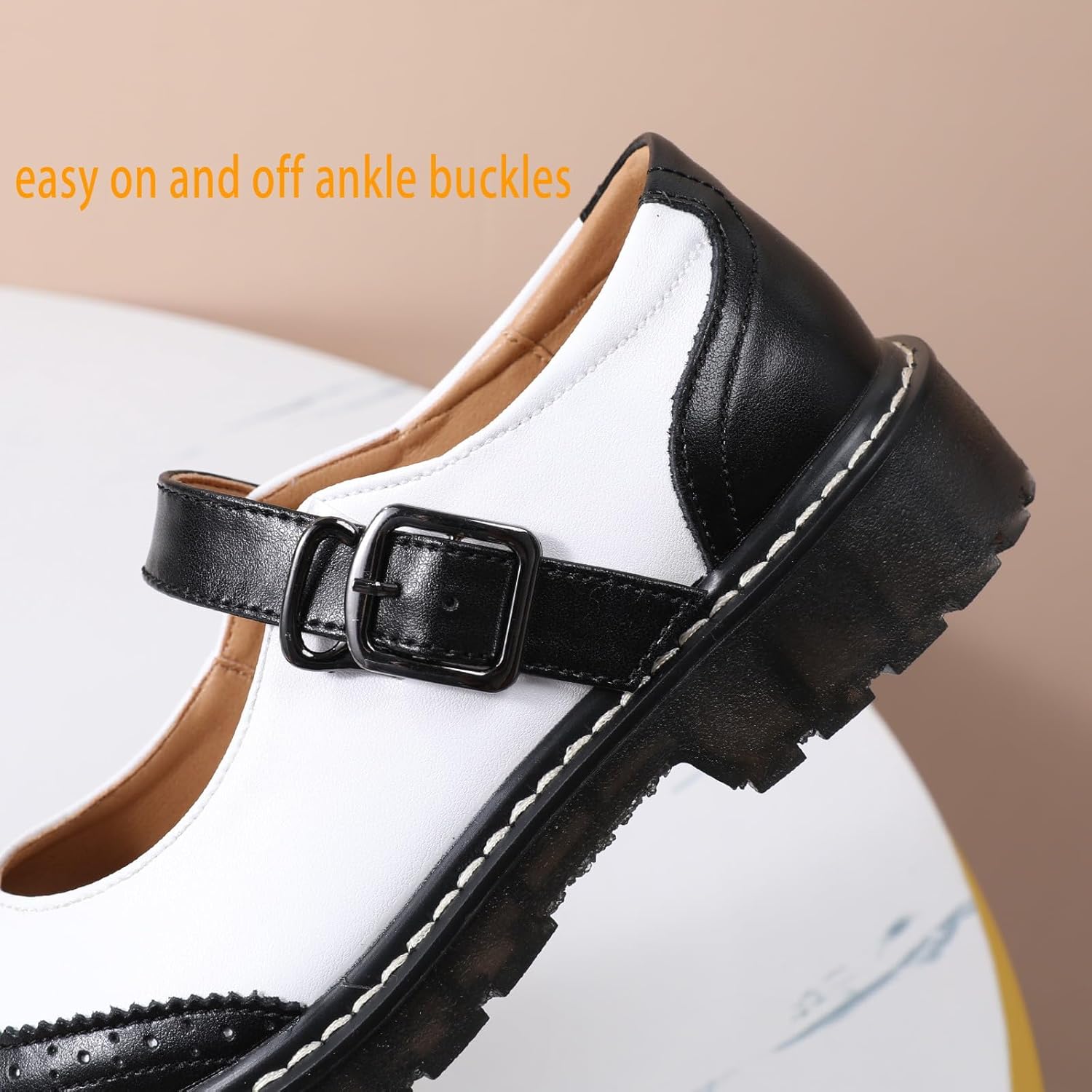 XMM Mary Jane Shoes Women Mary Janes Flats Ladies Oxford Shoes for Women Comfort Leather Round Toe Non-Slip Dressy Casual Cute Girls School Work Shoes - Image 6