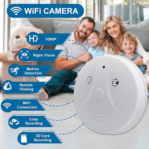Miniatura 2 de Cámara de seguridad detector de humo 1080P WiFi cámara interior cámara oculta con visión nocturna detección de movimiento niñera en tiempo real vino