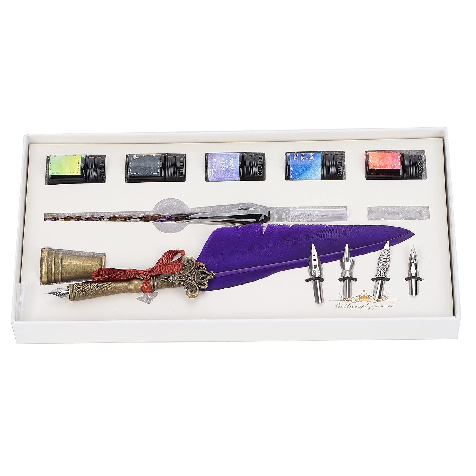 Emoshayoga Penna Stilografica In Vetro Cristallo Con Fiore Interno – Set Con Inchiostro E Supporto (Rosa/Azzurro) - 4