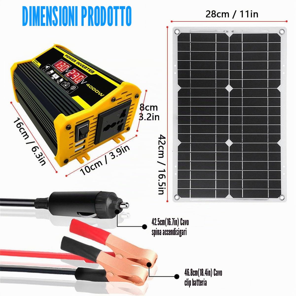 Kit Completo di Pannello Solare con Inverter da 400W/Regolatore di Carica Solare da 30A/Pannelli Solari da 18W, per Uso Esterno in Auto, Camper E Barche Black-220V