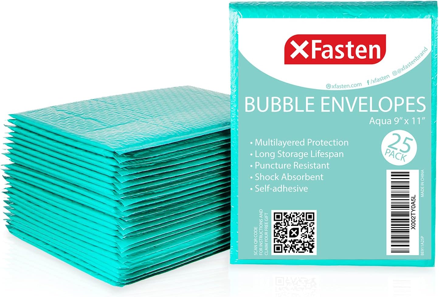 XFasten Poly Bubble Mailers 7.95 x 12 Inches Shipping Bags, 25 Pack Aqua Bubble Lined Wrap Padded Envelope Packaging for Small Business, Bulk Shipping Mailing Envelopes – Waterproof