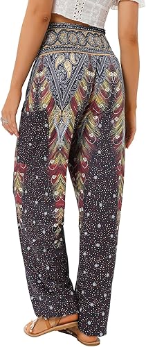 Miniatura 2 de QIANXIZHAN - Pantalones harén para mujer, pantalones bohemios de yoga con cintura alta y bolsillos