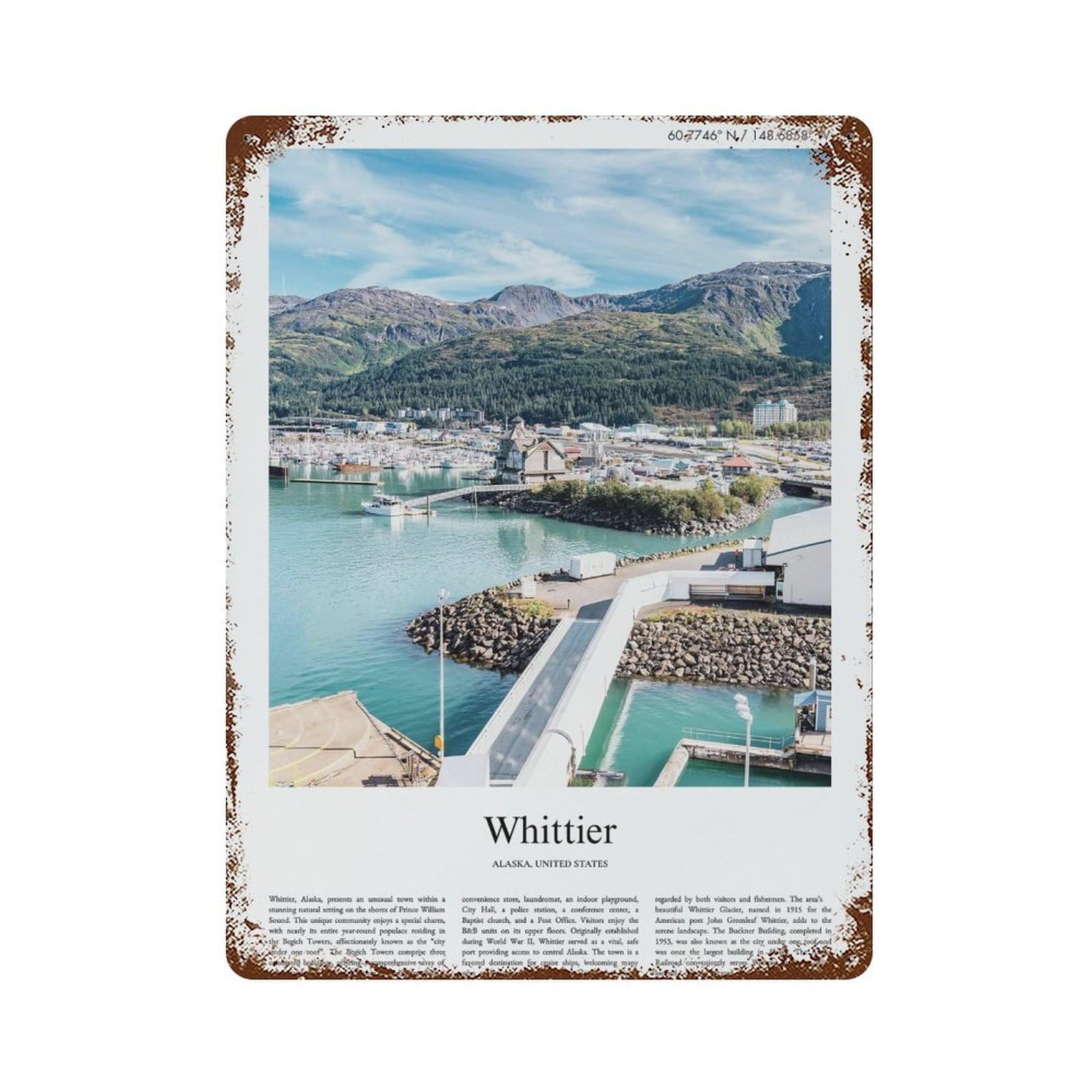 xiaoxiaoshen Whittier Alaska, United States, USA City Scenery Wall Decor Art Metal Tin Poster Modern Home Decor Art Home Bar Shop Decorations Vintage Sign 40x30cm