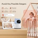 2K WiFi Baby Monitor avec 5'' 1080P Écran, Smart Baby Camera avec contrôle de l'application, 360°Auto Tracking, Motion & Son & Humidité & Détection de température, vision nocturne, longue durée de vie de la batterie,2-Way Parle