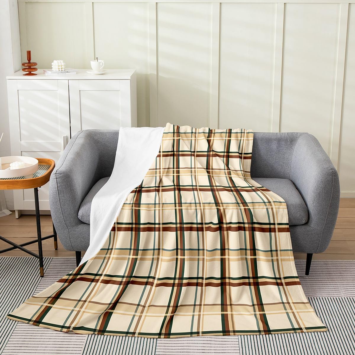 Loussiesd Beżowy brązowy koc polarowy narzuta, abstrakcyjny geometryczny flanelowy koc, plusz, puszysty, nowoczesna sztuka, na łóżko, kanapę, krzesło, salon, 228 x 229 cm, dekoracja sypialni